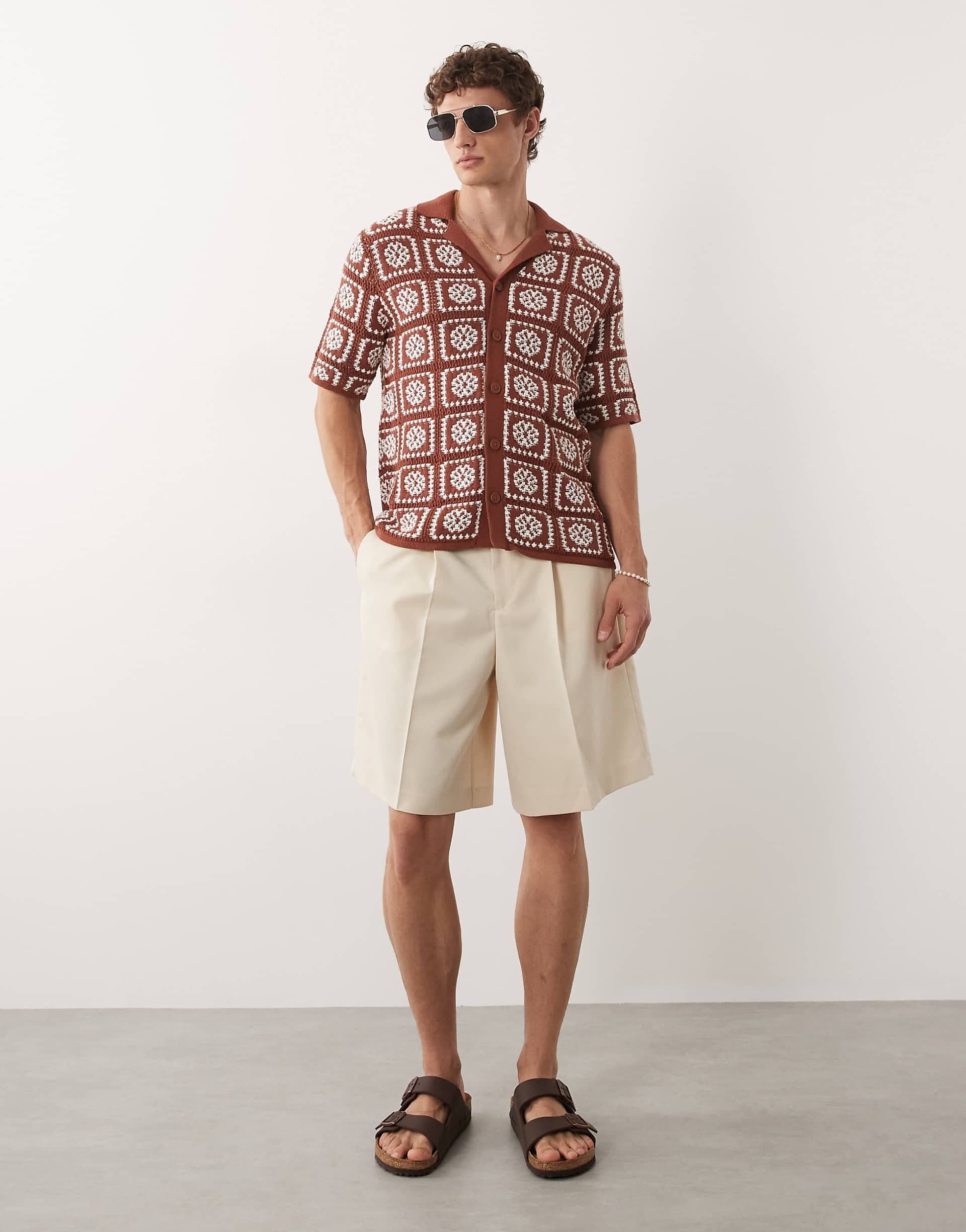 ASOS DESIGN tailored pleated bermuda shorts in ecru