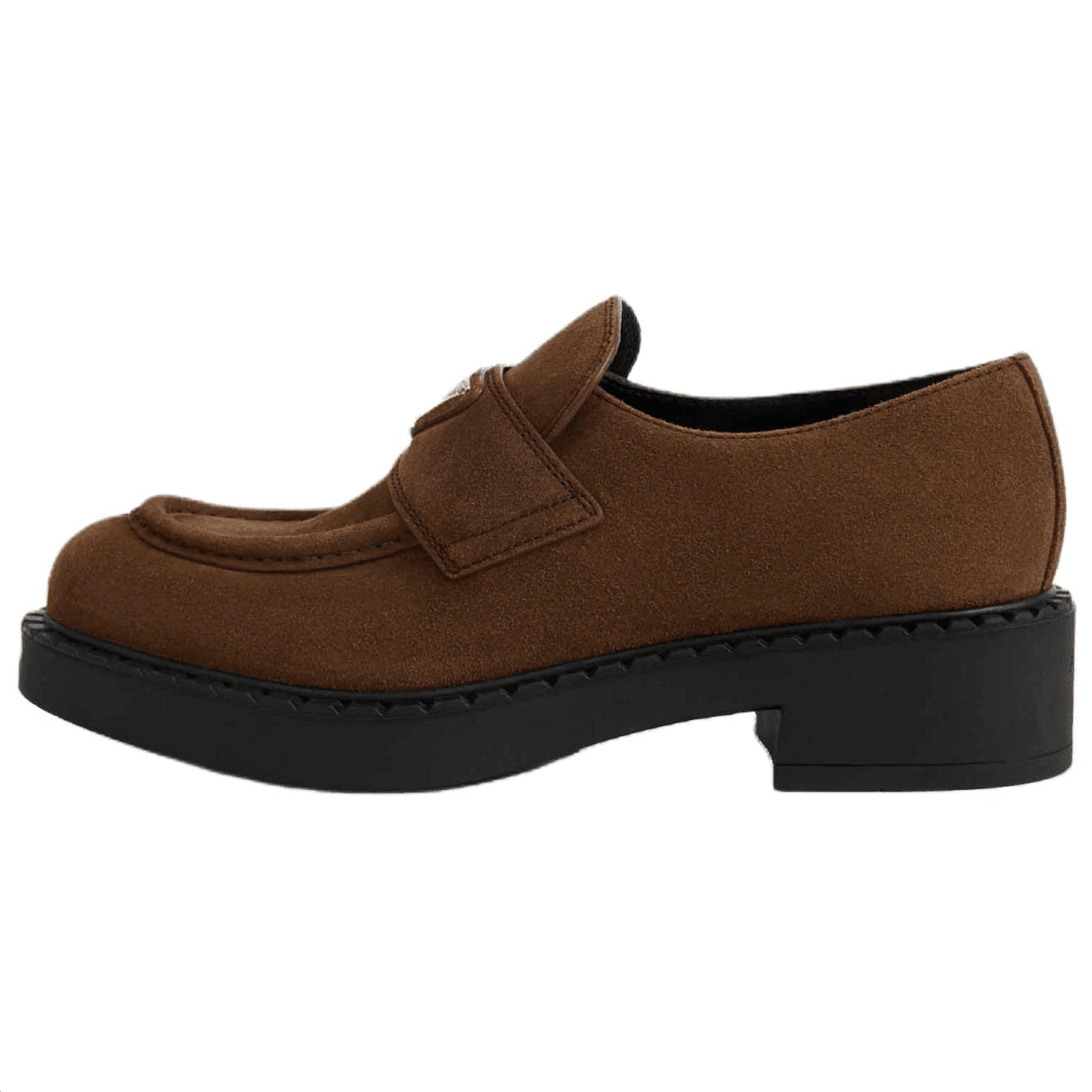 PRADA Suede Calfskin Leather Round Toe Slip-On Loafers 5cm Women's Brown