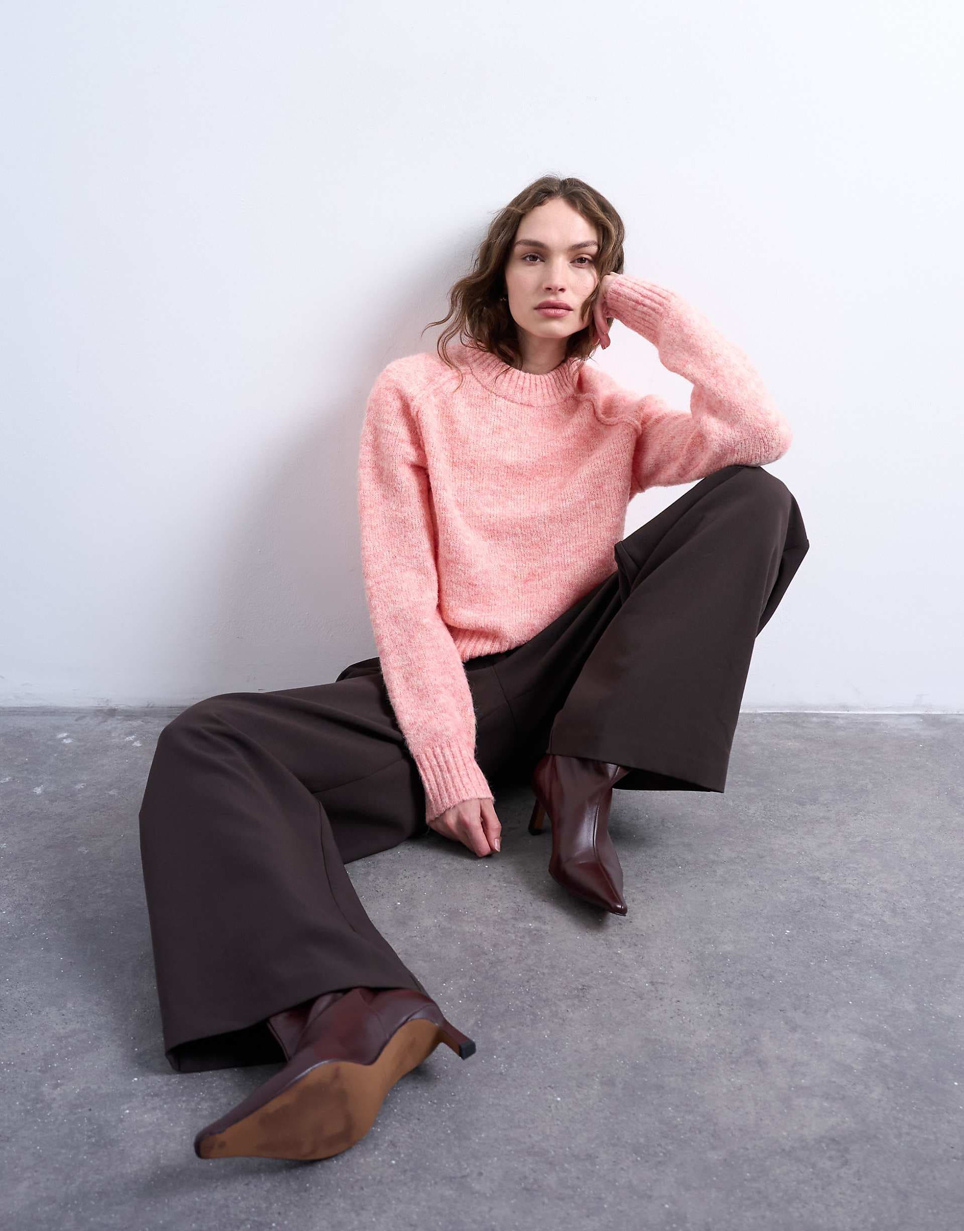 Topshop knit raglan exposed seams sweater in pink