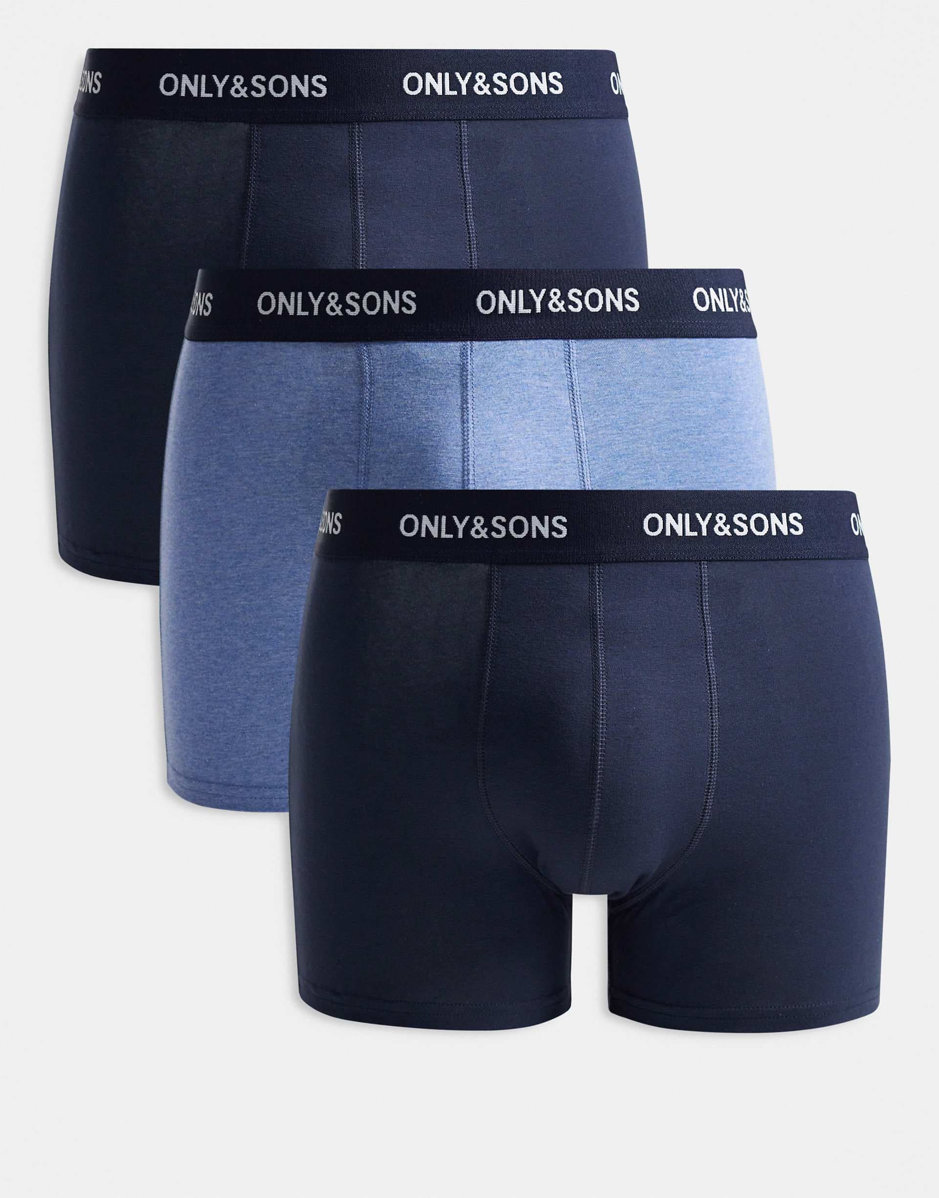 ONLY & SONS 3 pack briefs in blue with black waistband