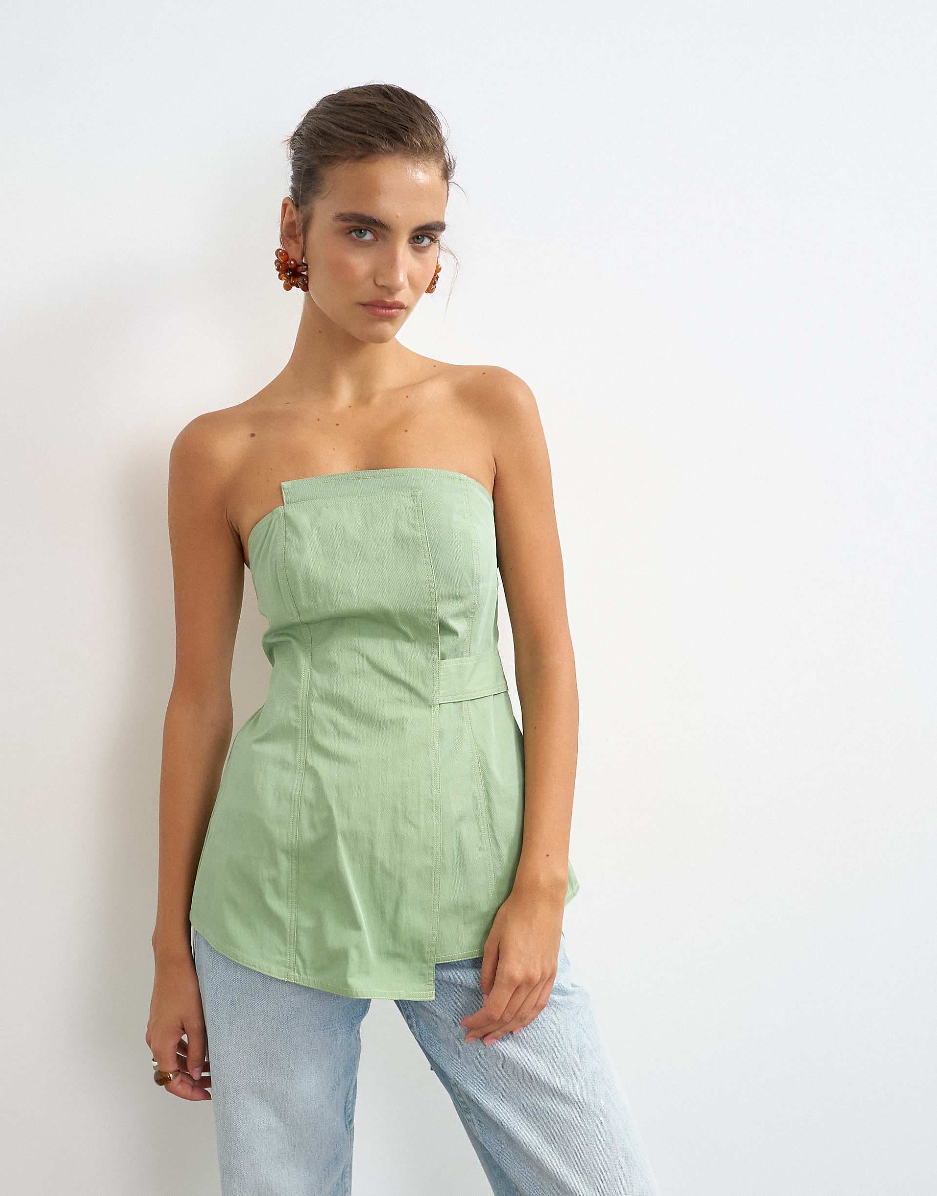 Topshop structured asymmetric bandeau in green