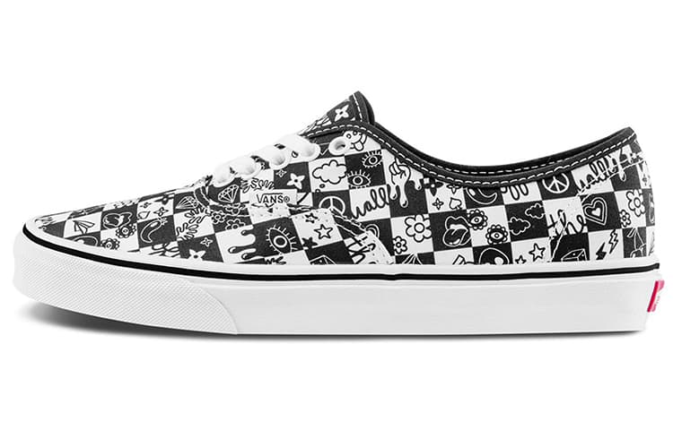 Vans Authentic Retro Casual Skate Shoes Unisex Black White Grid Printing