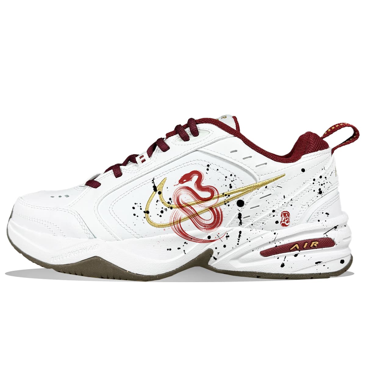 Nike Air Monarch 4 CNY 'Snake Fortune' New Chinese Style Ink Splash Minimalist Street Cleanfit Slip-Resistant Low-Top Casual Shoes Unisex Red Black White