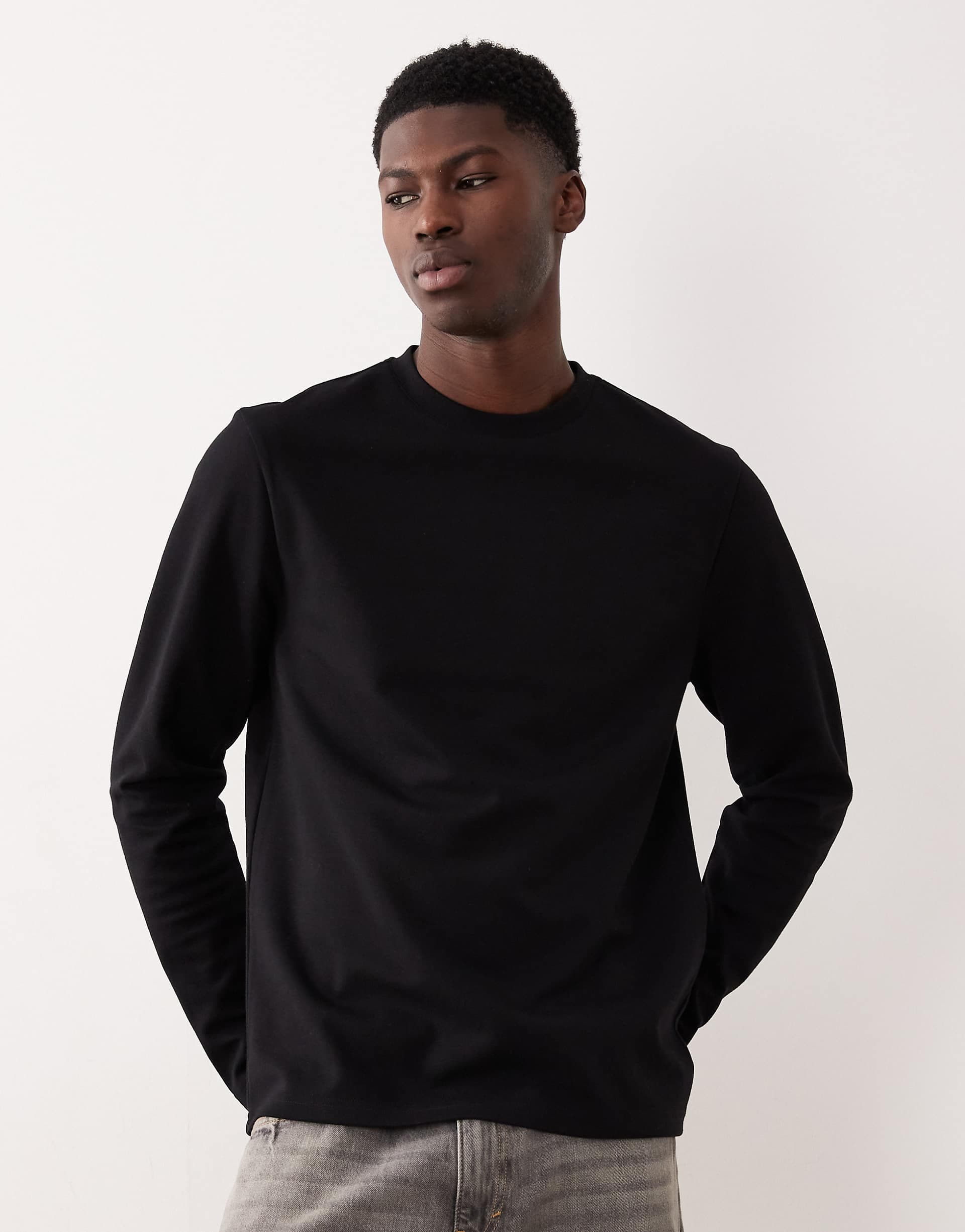 ASOS DESIGN heavyweight long sleeve t-shirt in black soft touch