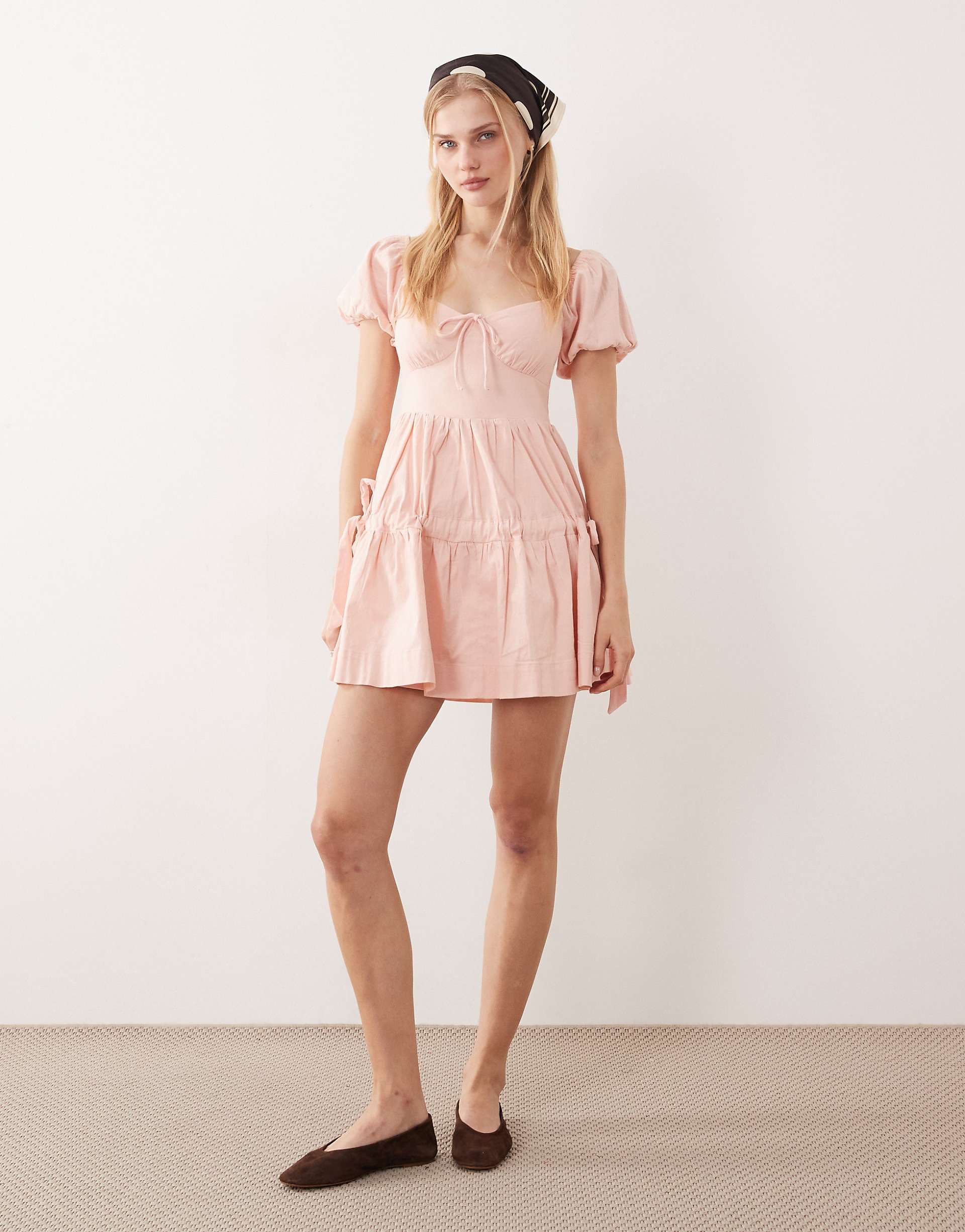 Kiss The Sky Daydream puff sleeve mini dress in pink