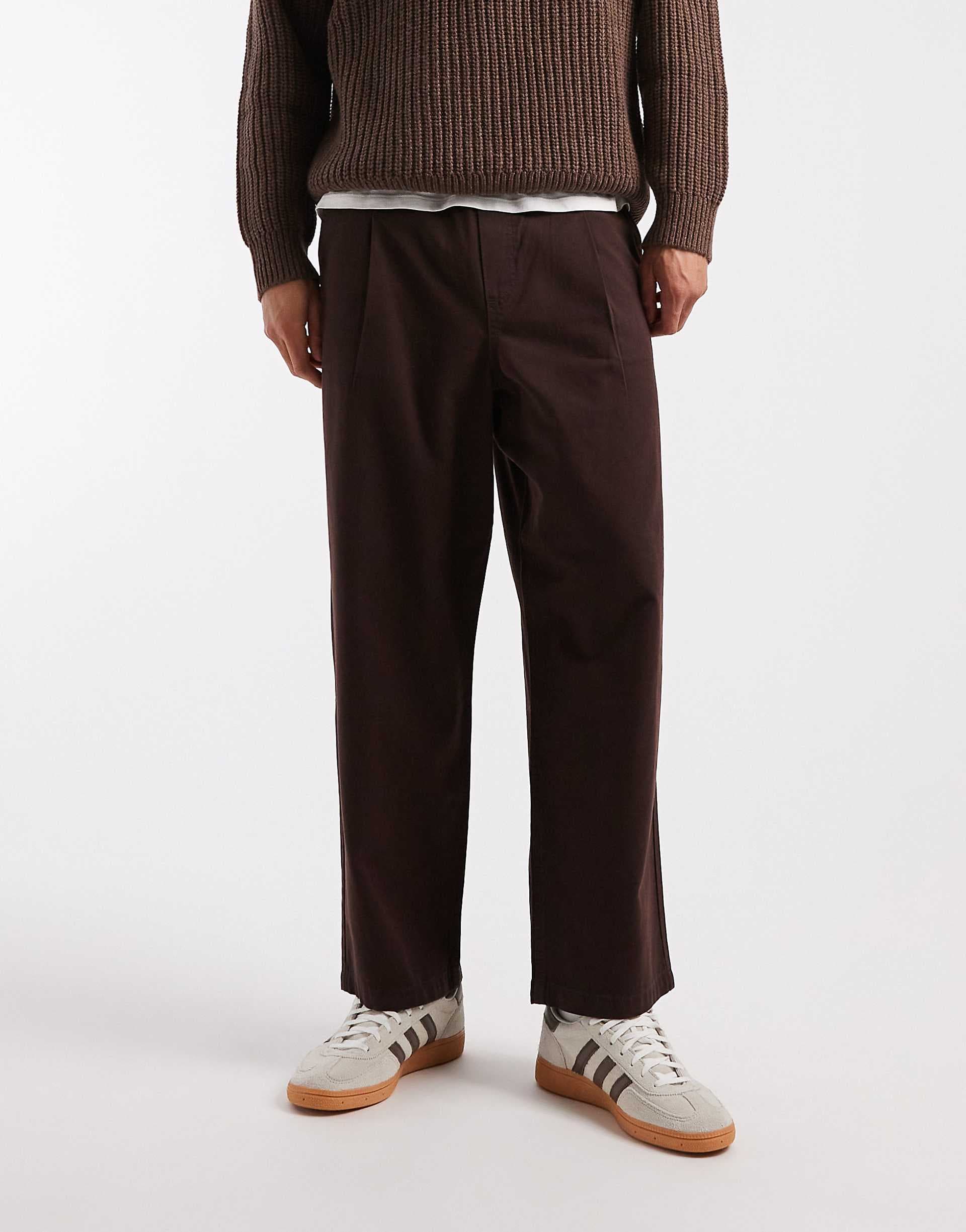 ASOS DESIGN pull on relaxed tapered pants in brown