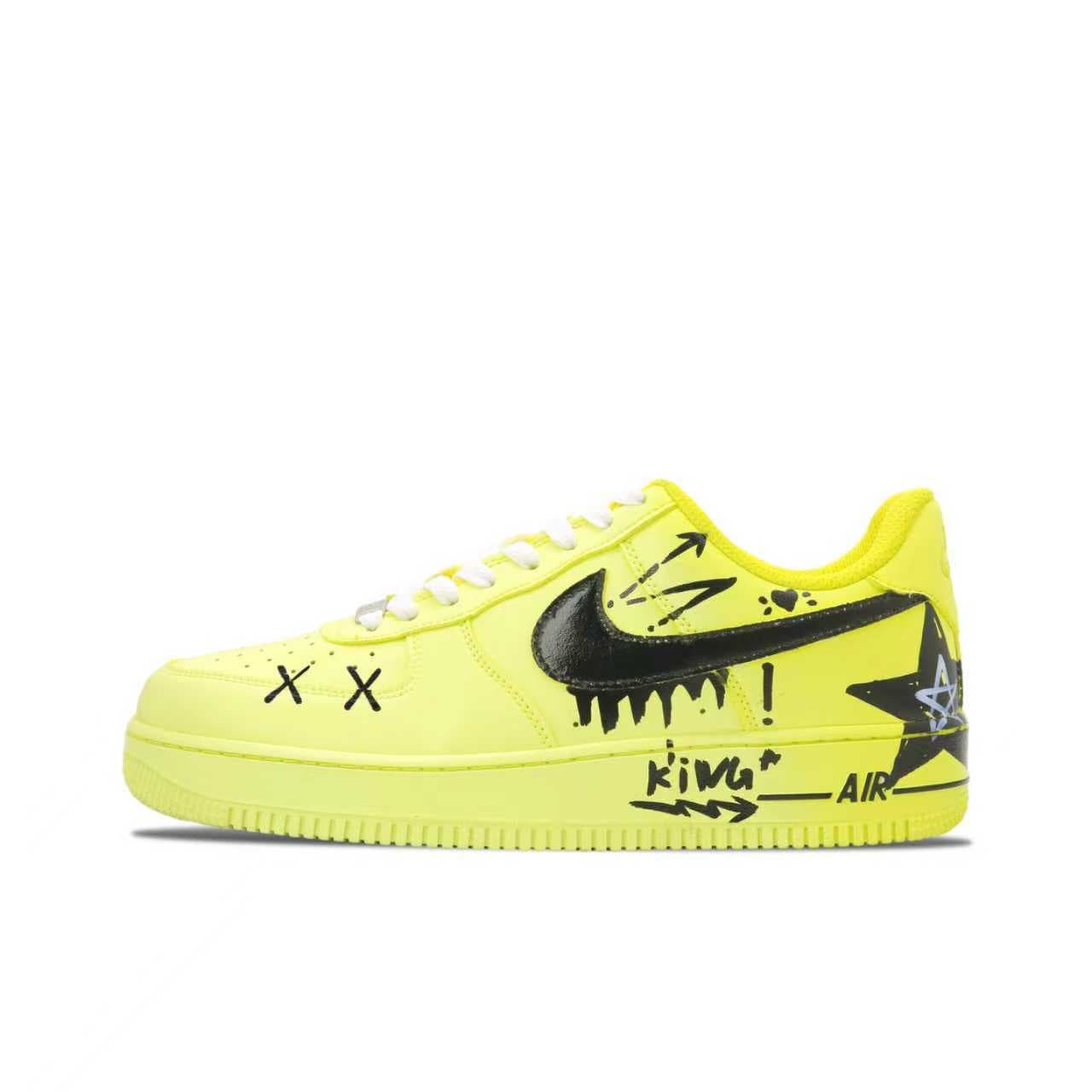 Custom SneakersNike Air Force 1 Cheese King Star PU Street Fashion Versatile Trendy Wear-Resistant Support Heightening Low-Top Skate Shoes Unisex Cream Bun