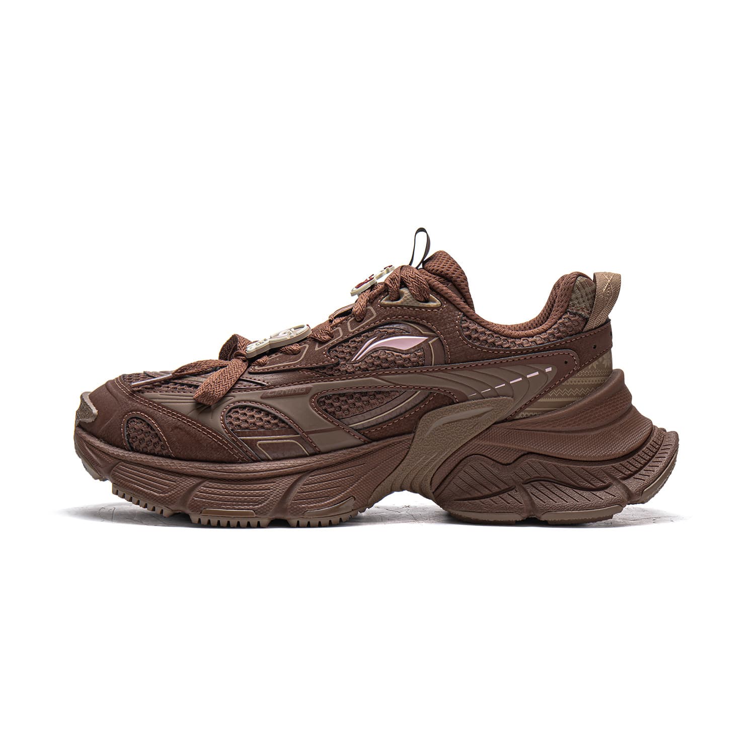 Li-Ning 'Stellar' Distressed Y2K Millennium Style Fashion Versatile Retro Distressed Trend Platform Height Increase Rebound Comfort Cushioning Wear-Resistant Breathable Low-Top Dad Shoes Women's Brown