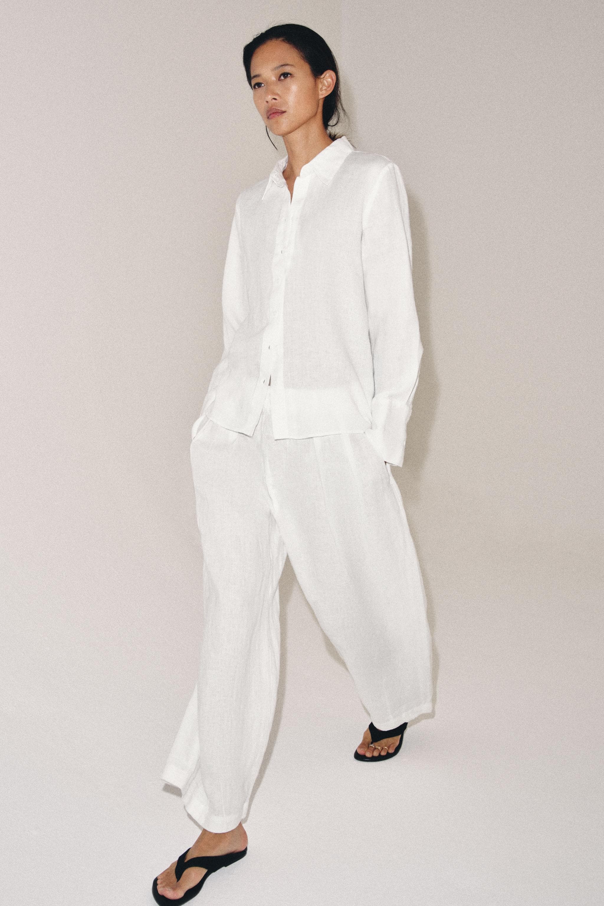 100% LINEN PLEATED TROUSERS ZW COLLECTION