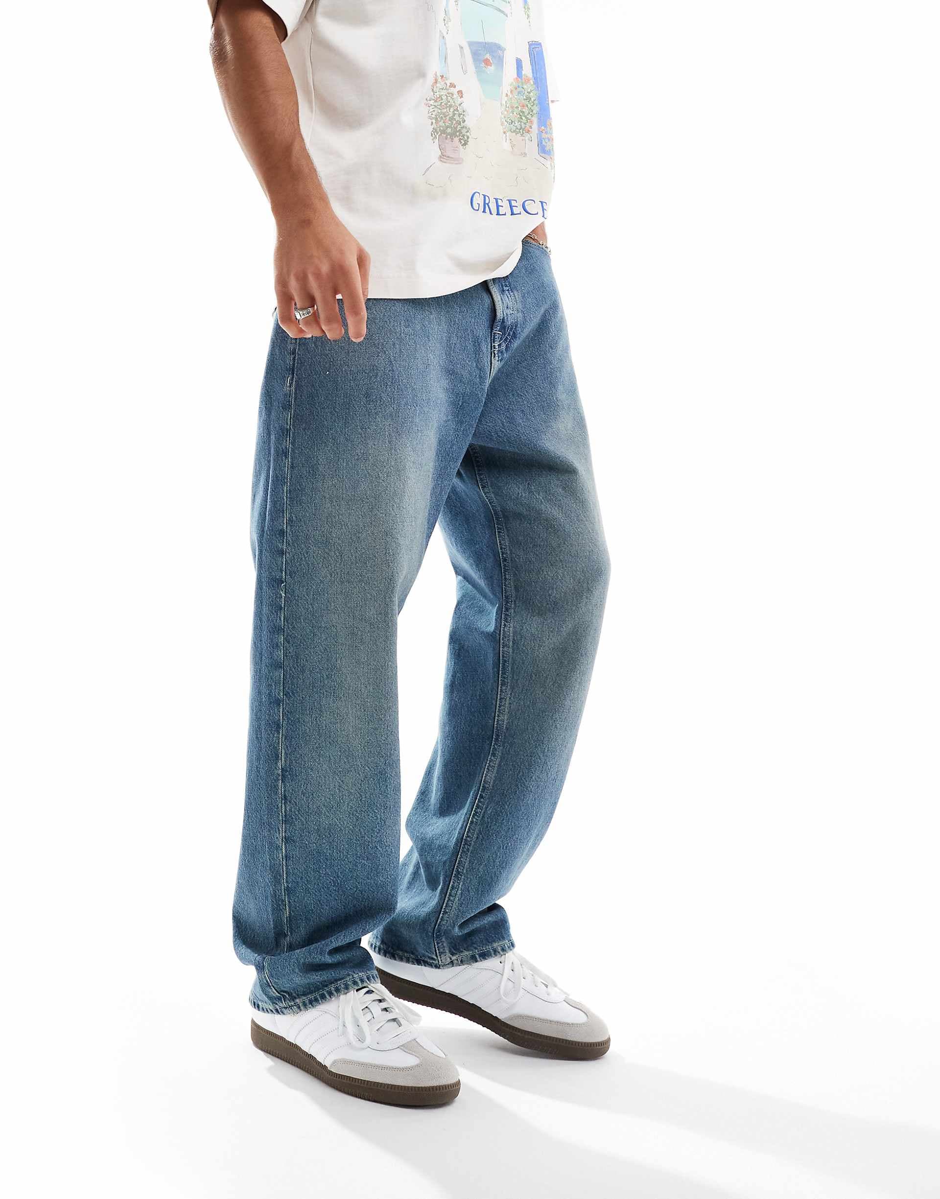 Jack & Jones Alex baggy jeans in mid blue wash