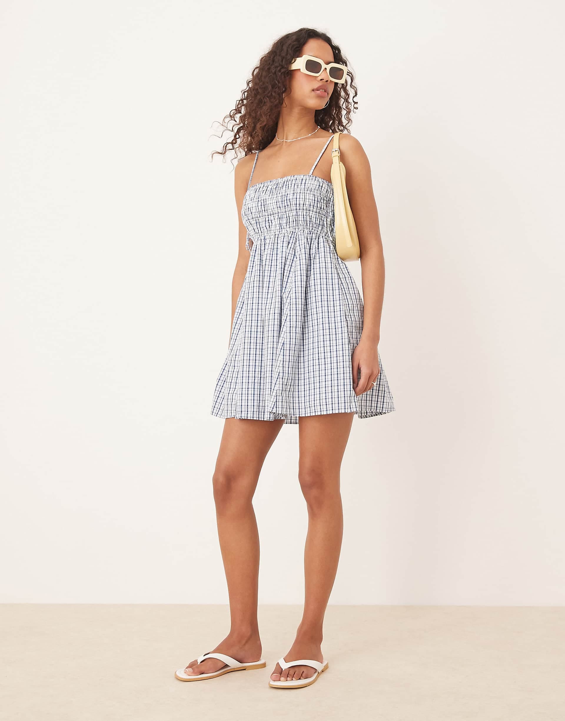Abercrombie & Fitch babydoll smocked mini dress in blue gingham