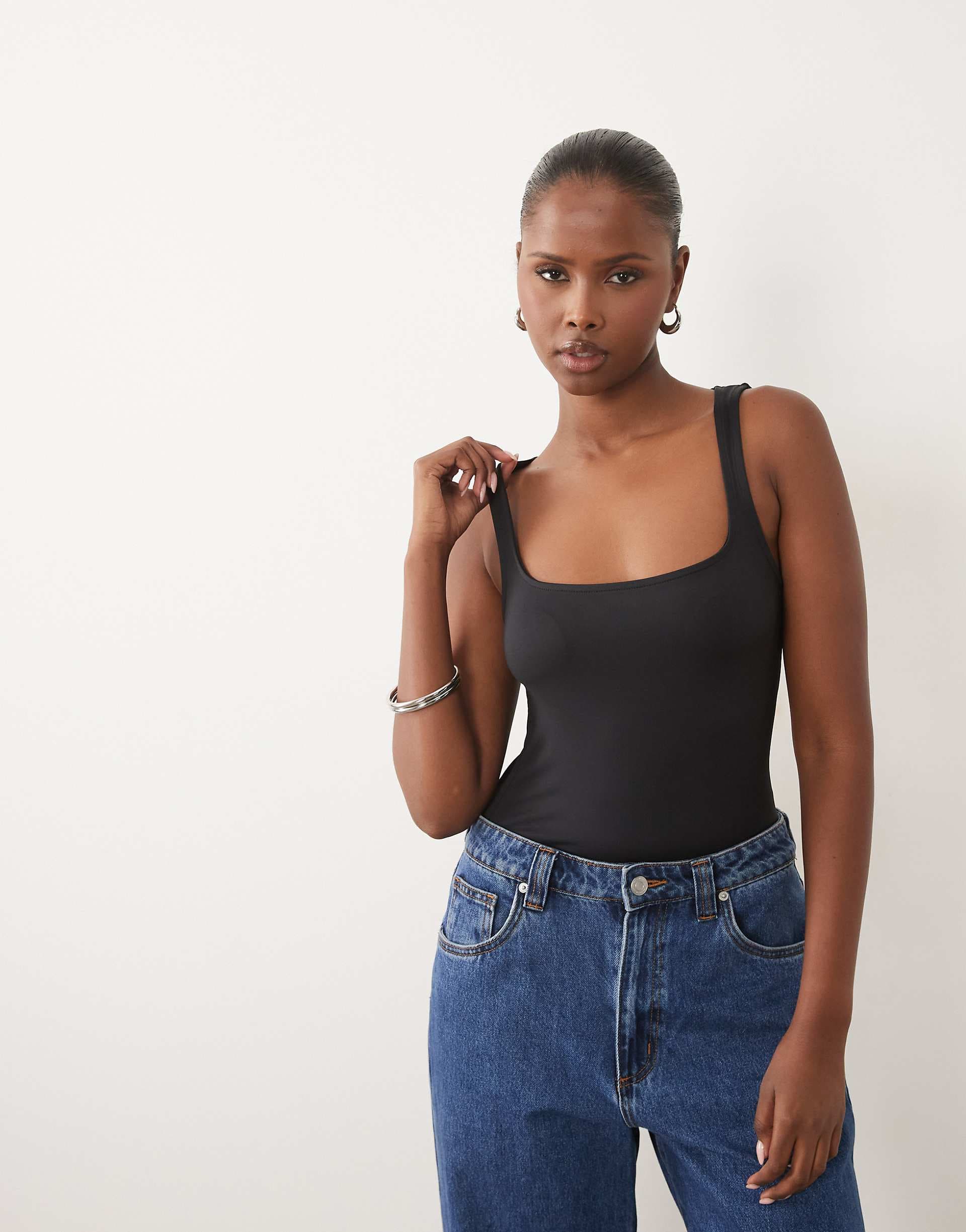 ASOS DESIGN breatheMAX™ polyamide square neck tank top in black