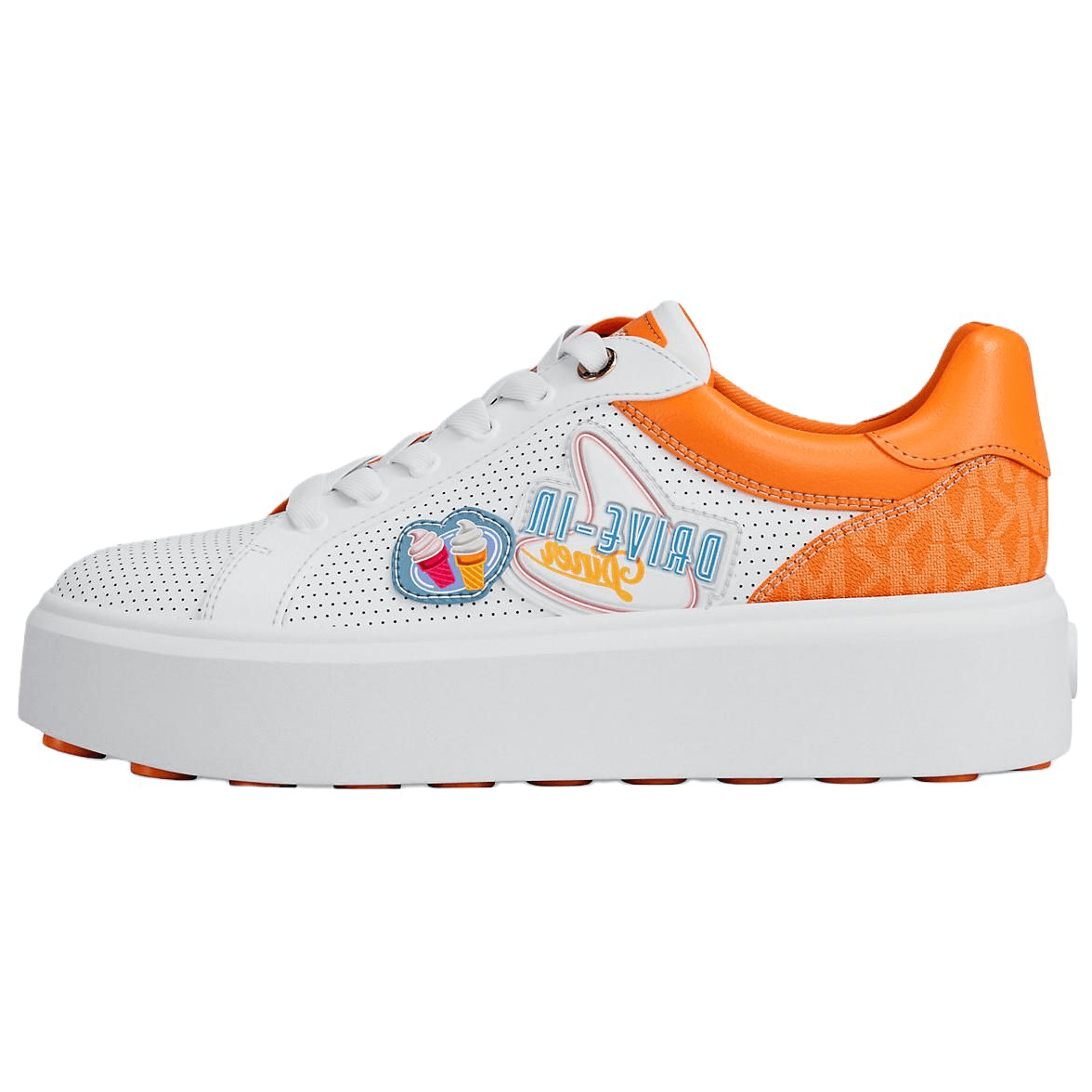 MICHAEL KORS Logo Print Round Toe Lace-Up Low-Top Sneakers Women's White Orange