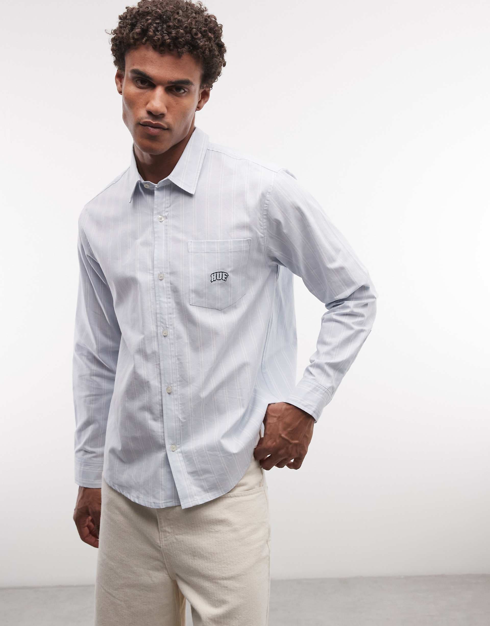 HUF classic arch long sleeve oxford shirt in blue stripe