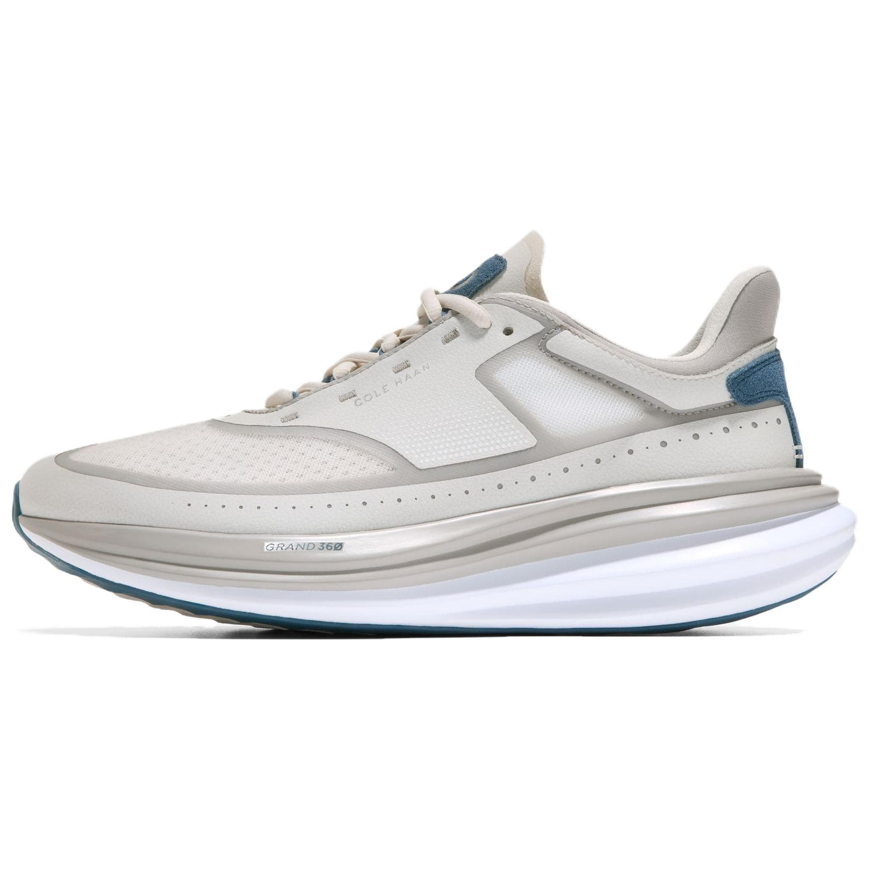 COLE HAAN Polyester Cow Leather Comfortable Simple Round Toe Thick Sole Low-Top Casual Shoes Men's Grey