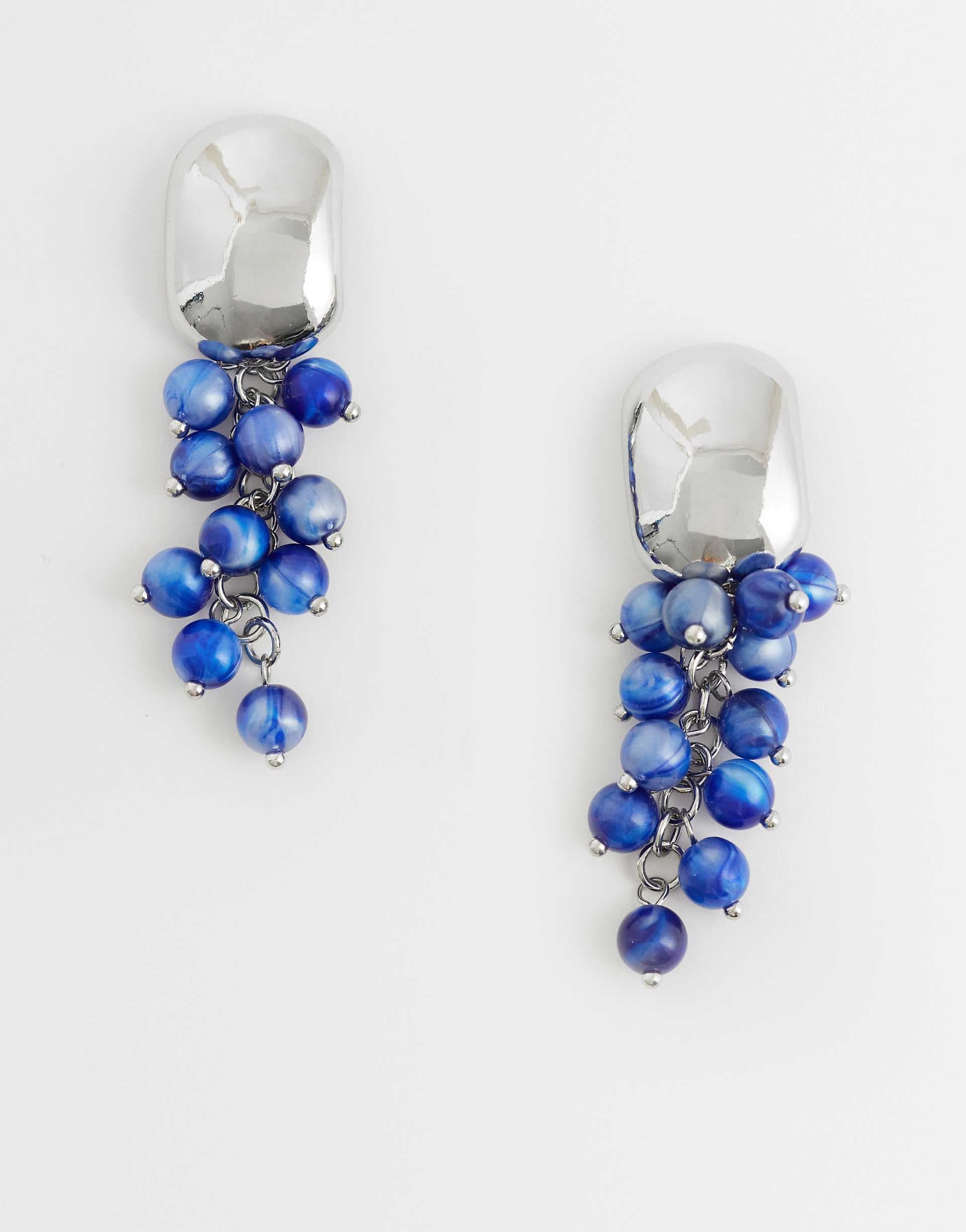 ASOS DESIGN stud earrings with blue beads in silver tone