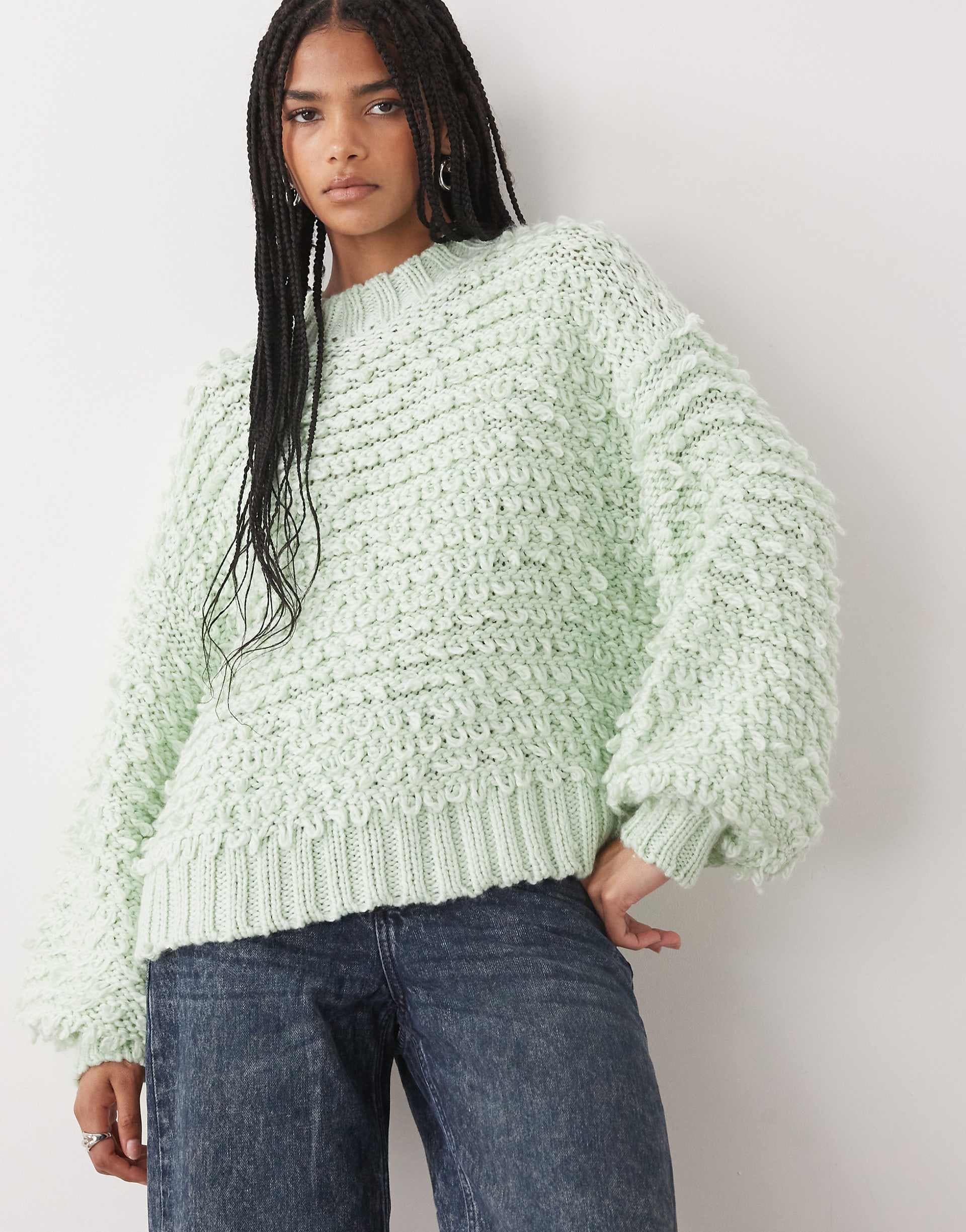 Monki textured oversized knit sweater in mint green
