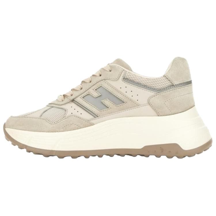 HOGAN Hi-Fi Series H669 Cow Split Leather Cow Leather Round Toe Platform Low-Top Casual Shoes Women's Grey Brown