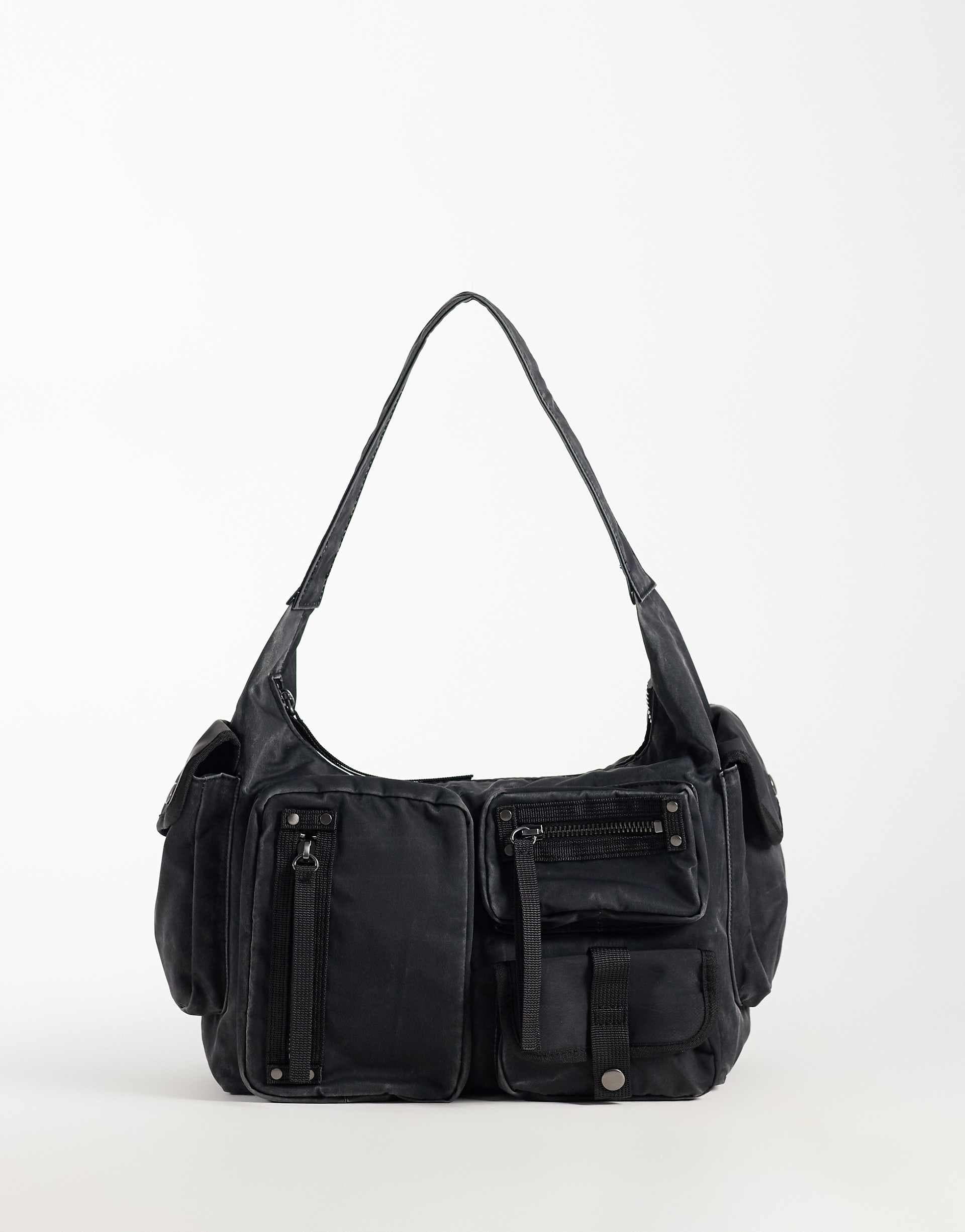Weekday multi pocket shoulder bag in washed black