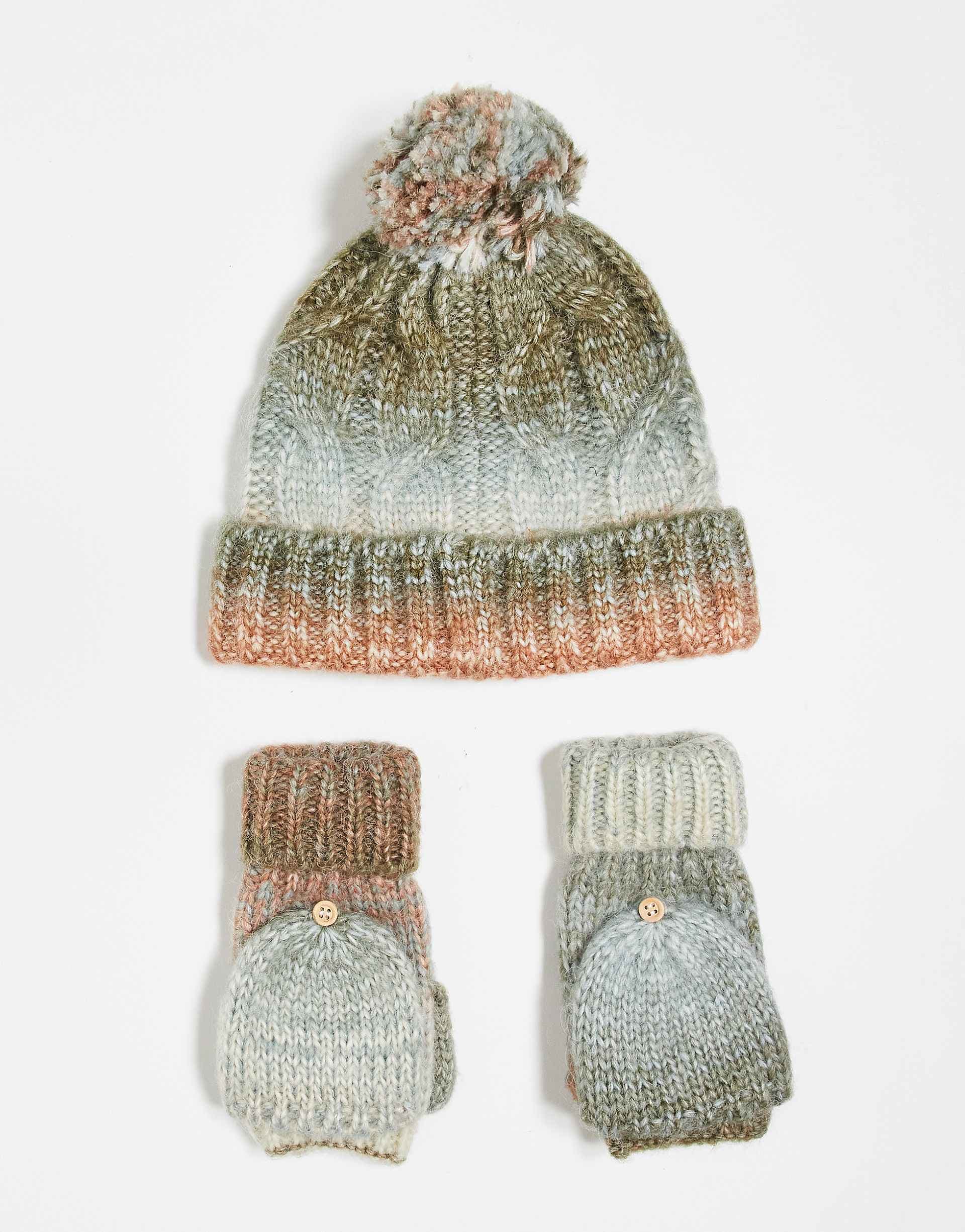 Free People Rainbow run hat and gloves set in multi print
