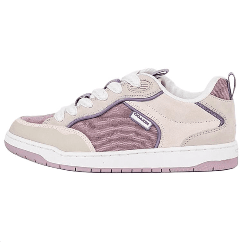 COACH C023 Sneaker Fabric Cow Split Leather Cow Leather Round Toe Lace-Up Low-Top Sneakers Women's Grey Purple