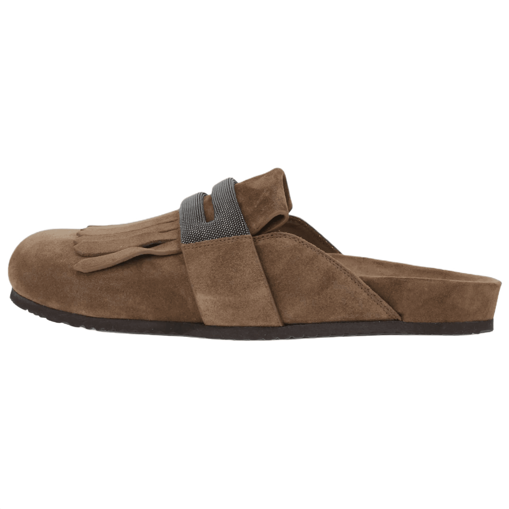 Brunello Cucinelli Suede Round Toe Flat Birkenstock Clog Sandals Women's Brown