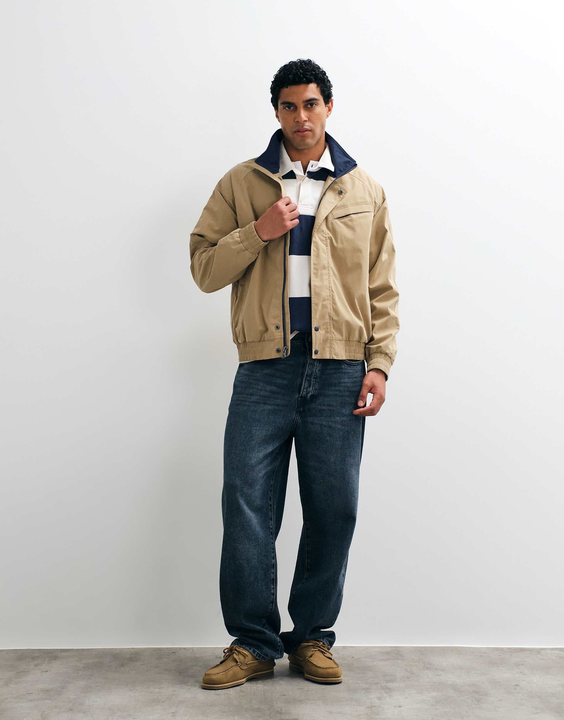 Abercrombie & Fitch zip up jacket with collar in beige