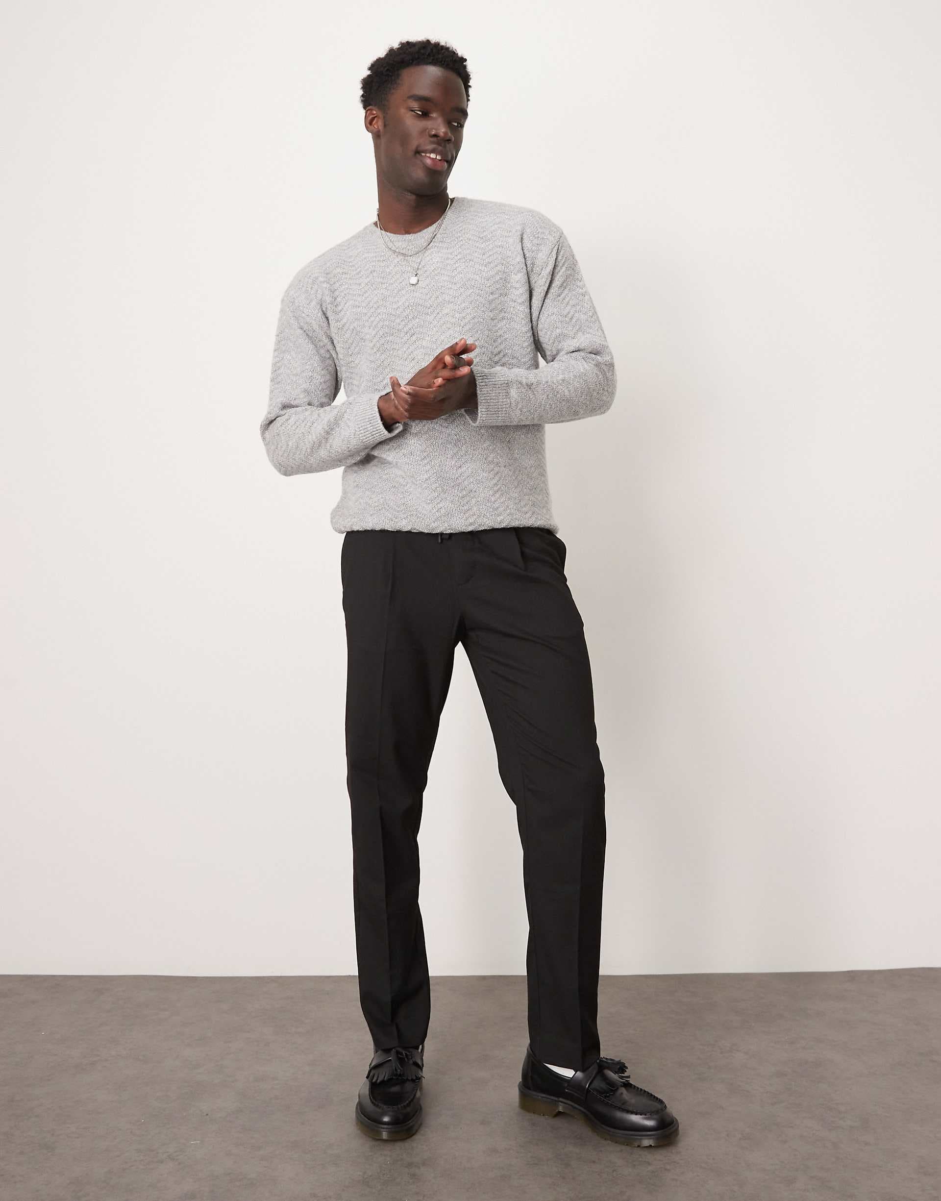 Selected relaxed tapered fit waistband pants in black