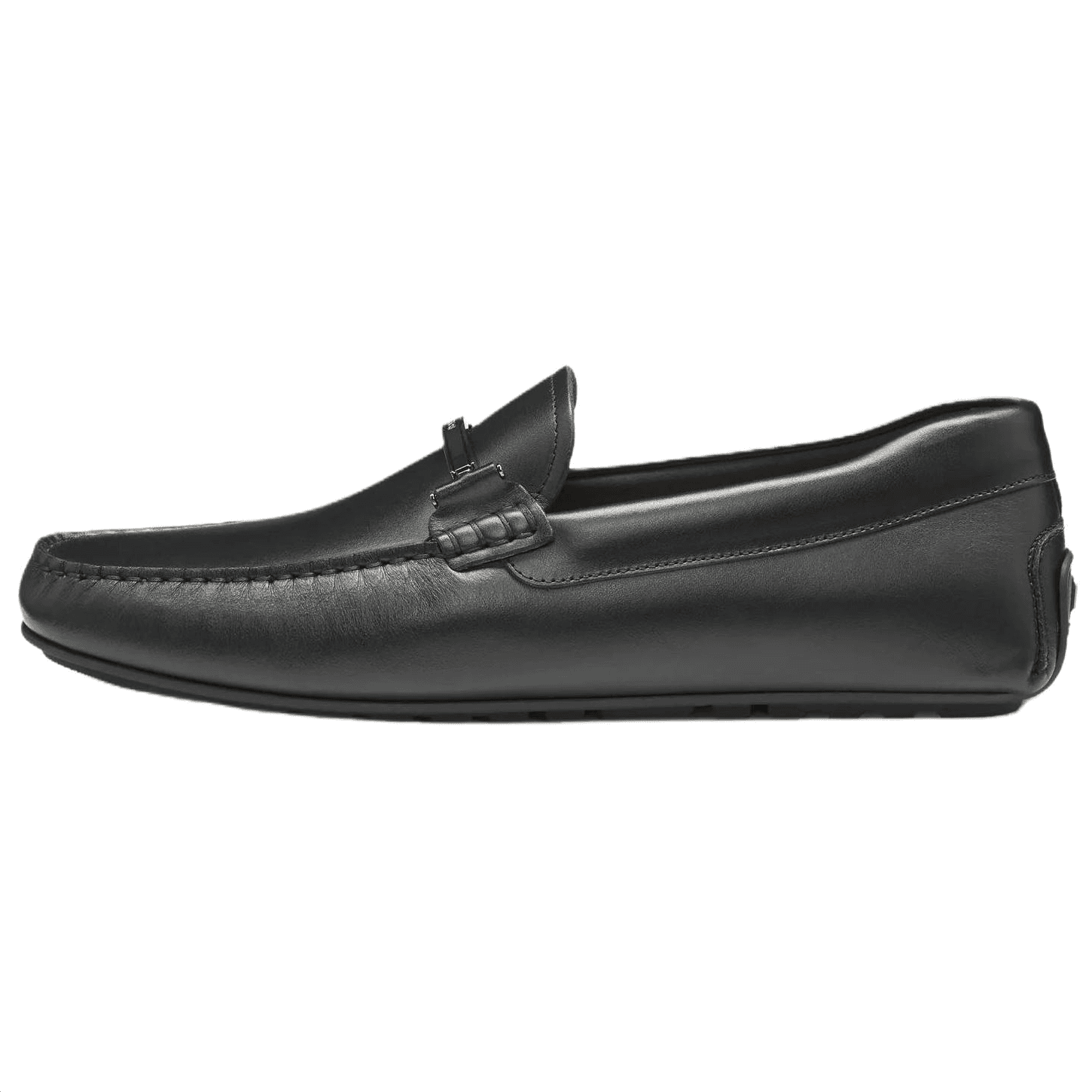 HUGO BOSS Cow Leather Round Toe Hardware Loafers Casual Shoes Men's Black