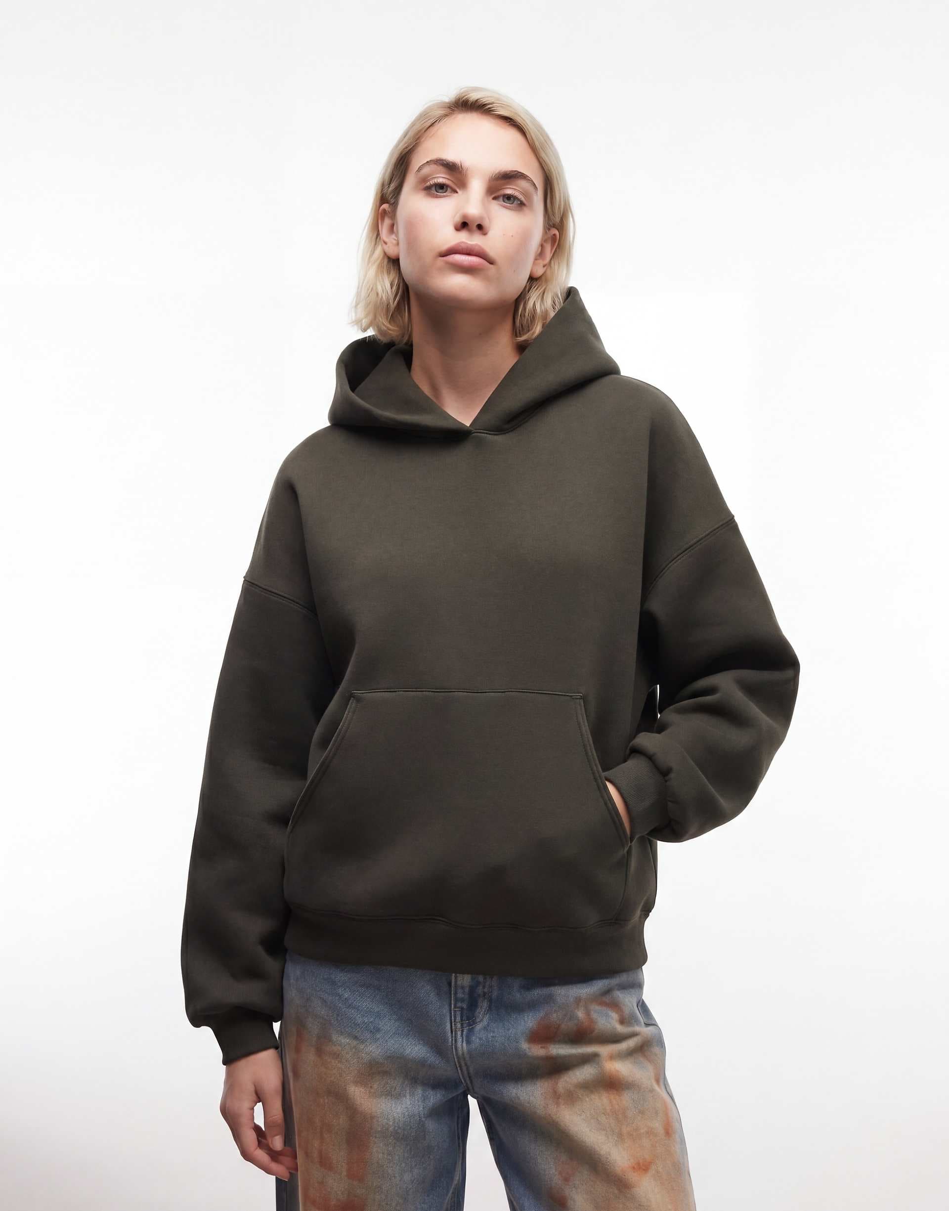 Weekday Petra oversized hoodie in dark green scuba-style fabric