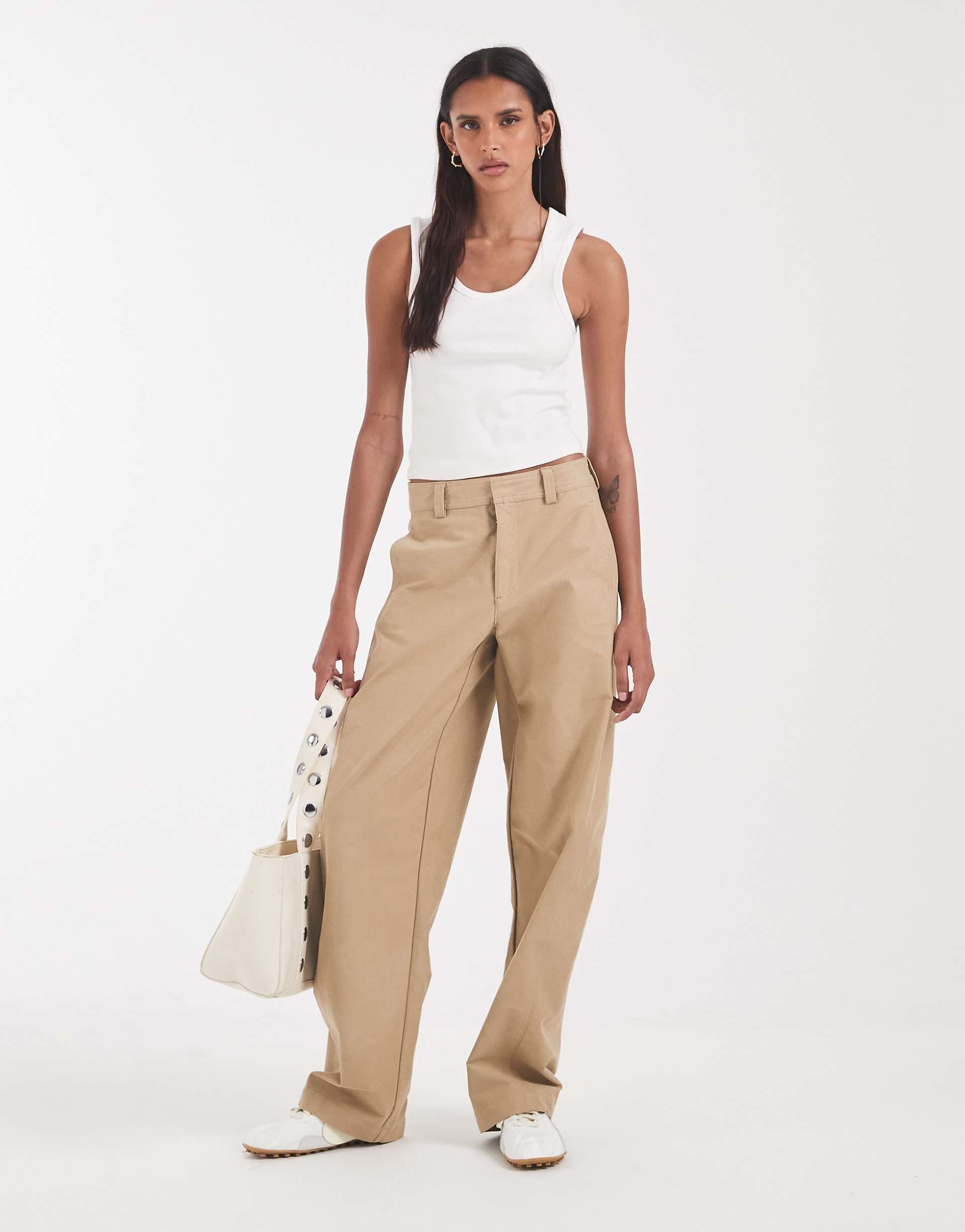 ONLY Tall barrel pants in beige