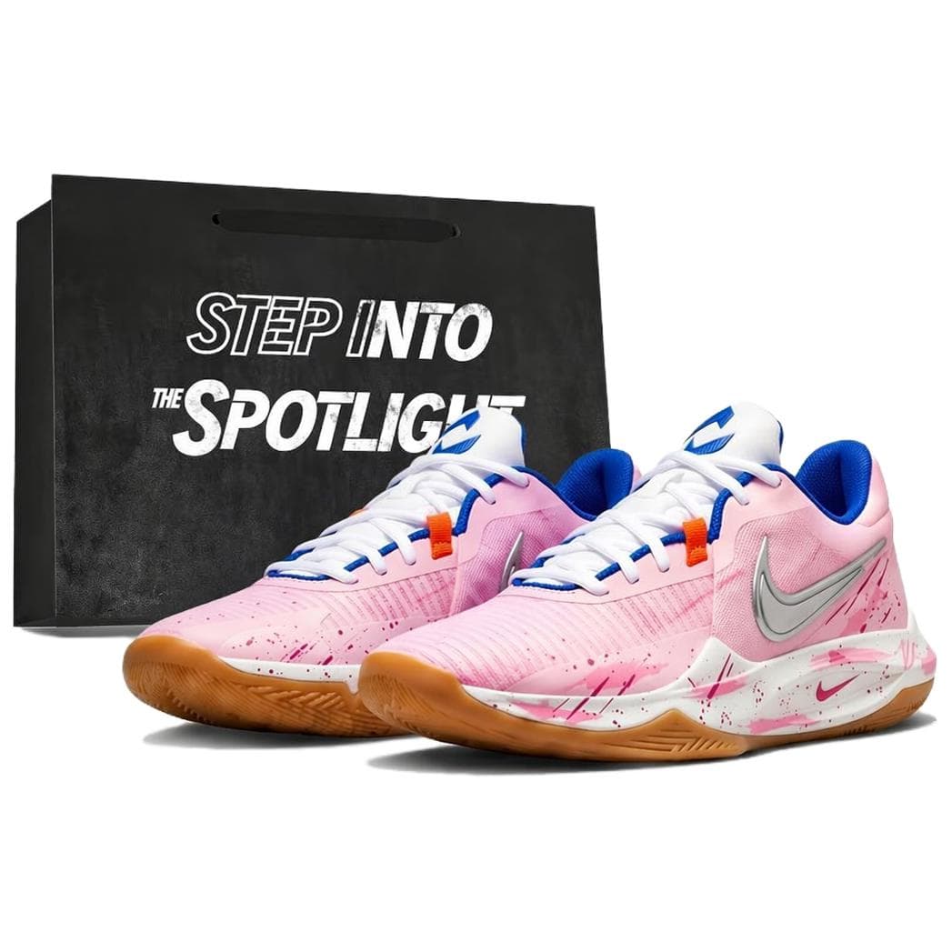 Custom Sneakers Nike Precision 6 Gift for Boyfriend Handsome Guy Splatter Gradient Performance Wear Shock-Absorbing Non-Slip Wear-Resistant Breathable Low-Top Basketball Shoes Unisex Pink