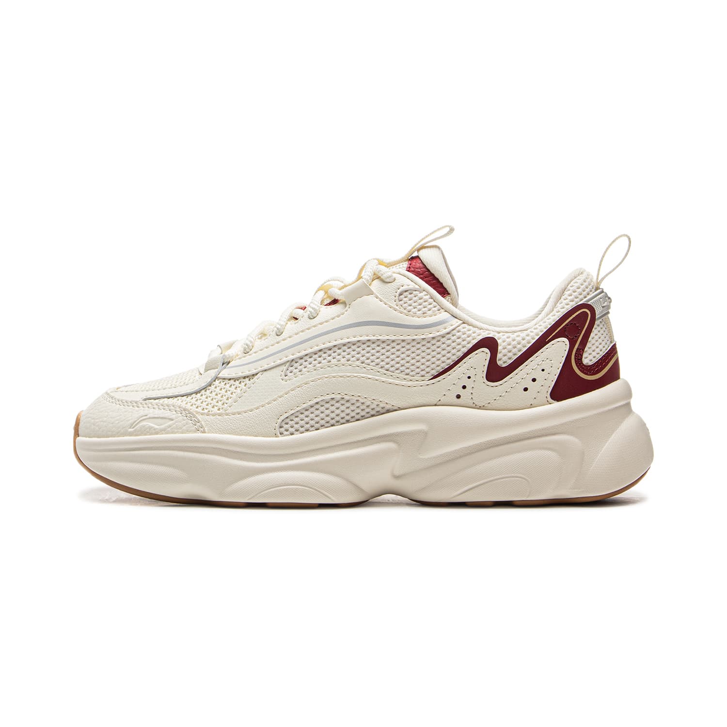 LiNing 'Coconut Milk' Versatile Retro Thick Sole Height-Increasing Fashion Trendy Cushioned Slip-Resistant Wear-Resistant Supportive Low-Top Casual Shoes Women's White Red