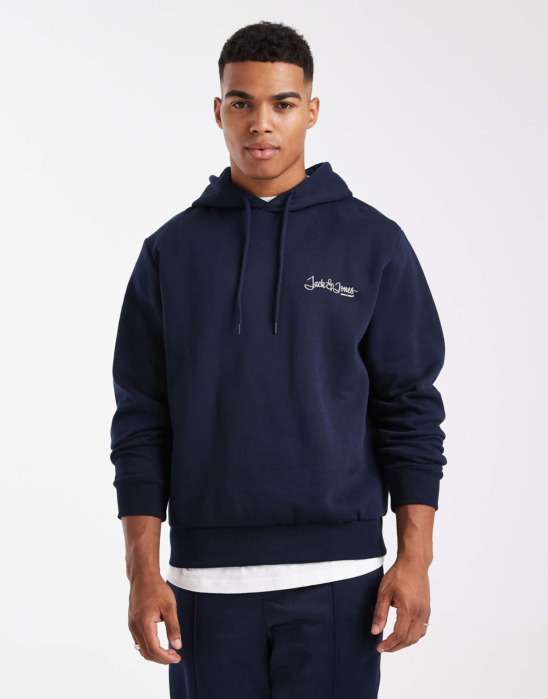 Jack & Jones logo hoodie in navy