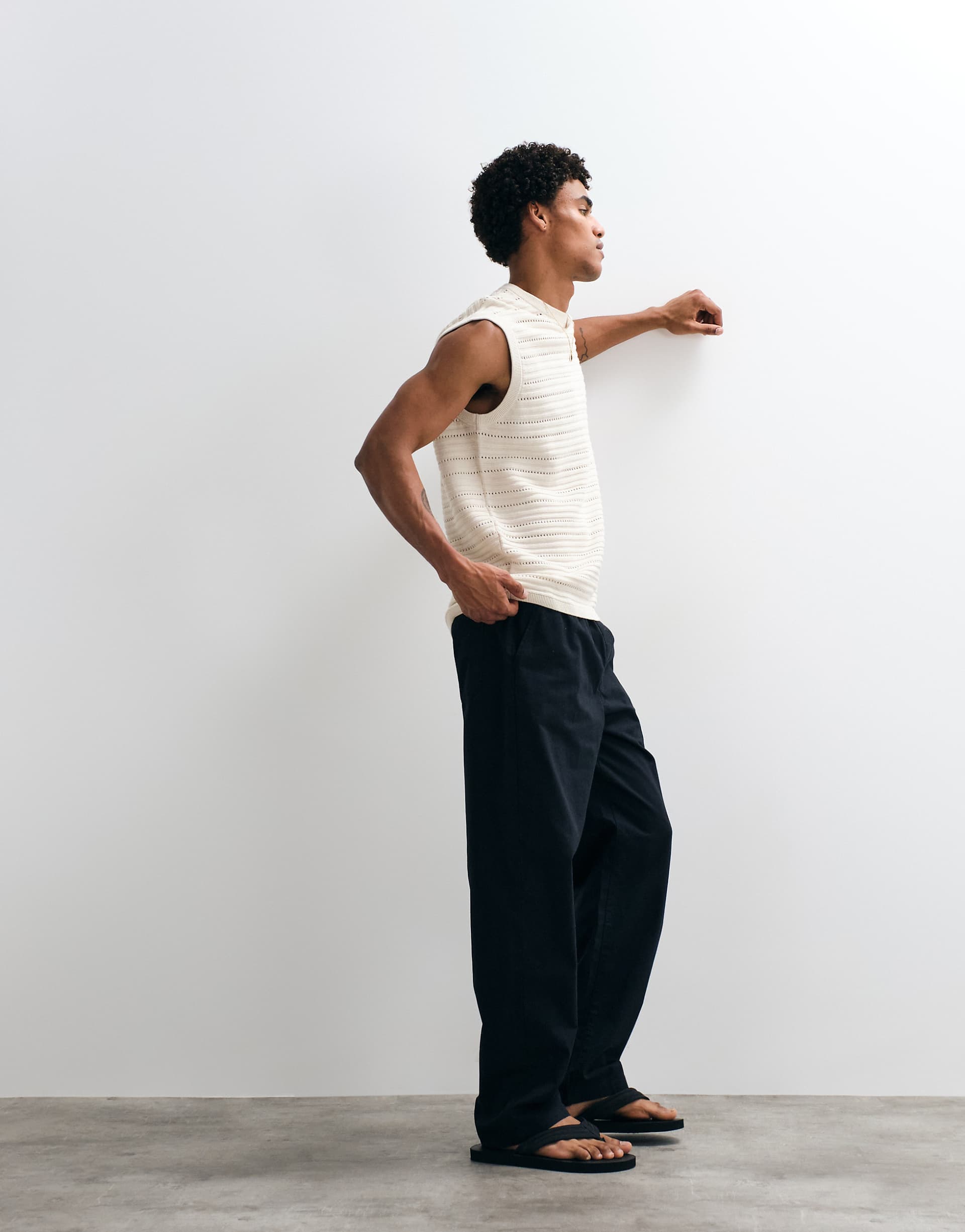 ASOS DESIGN straight leg linen blend pants in black