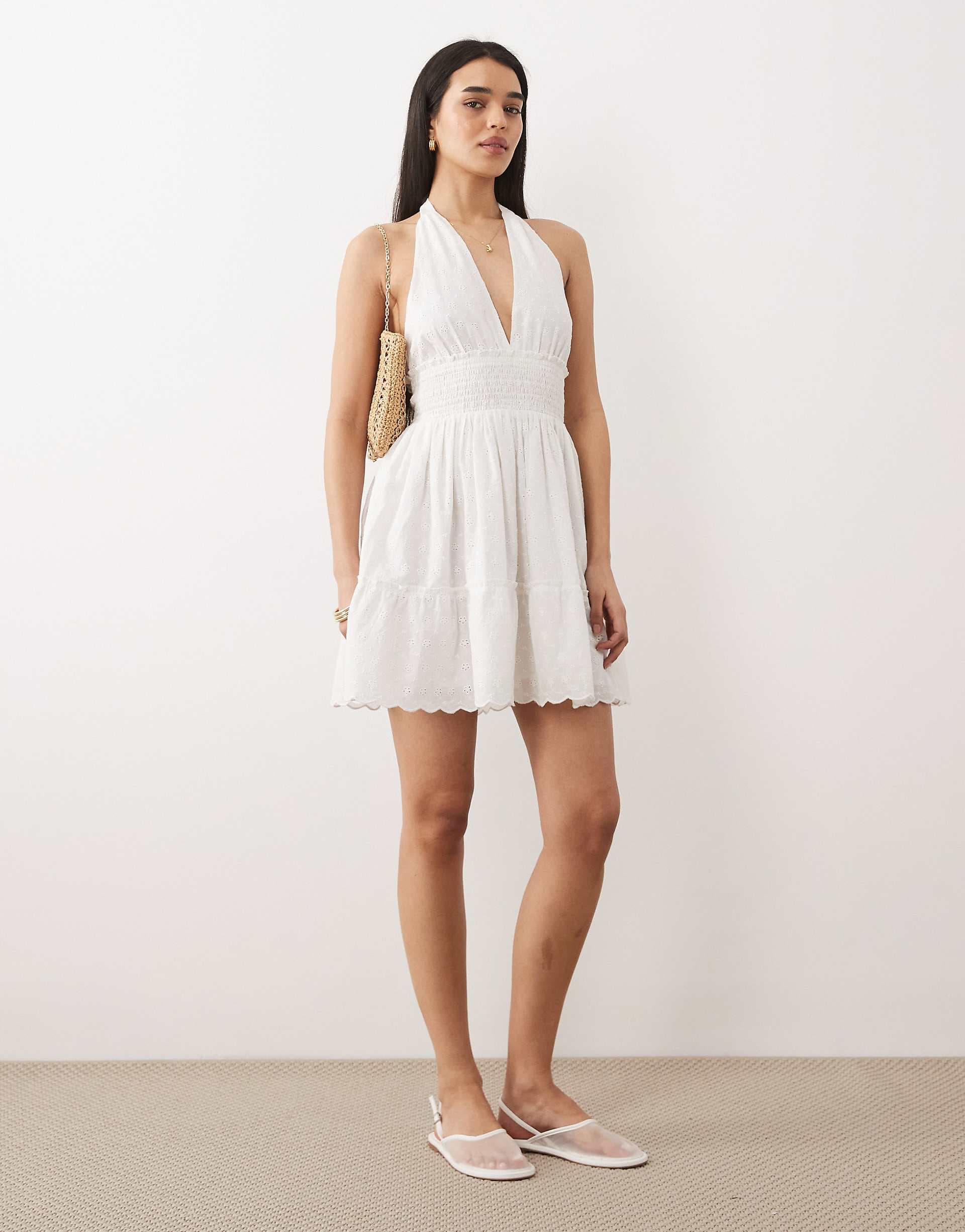Iisla & Bird eyelet halterneck dress in white