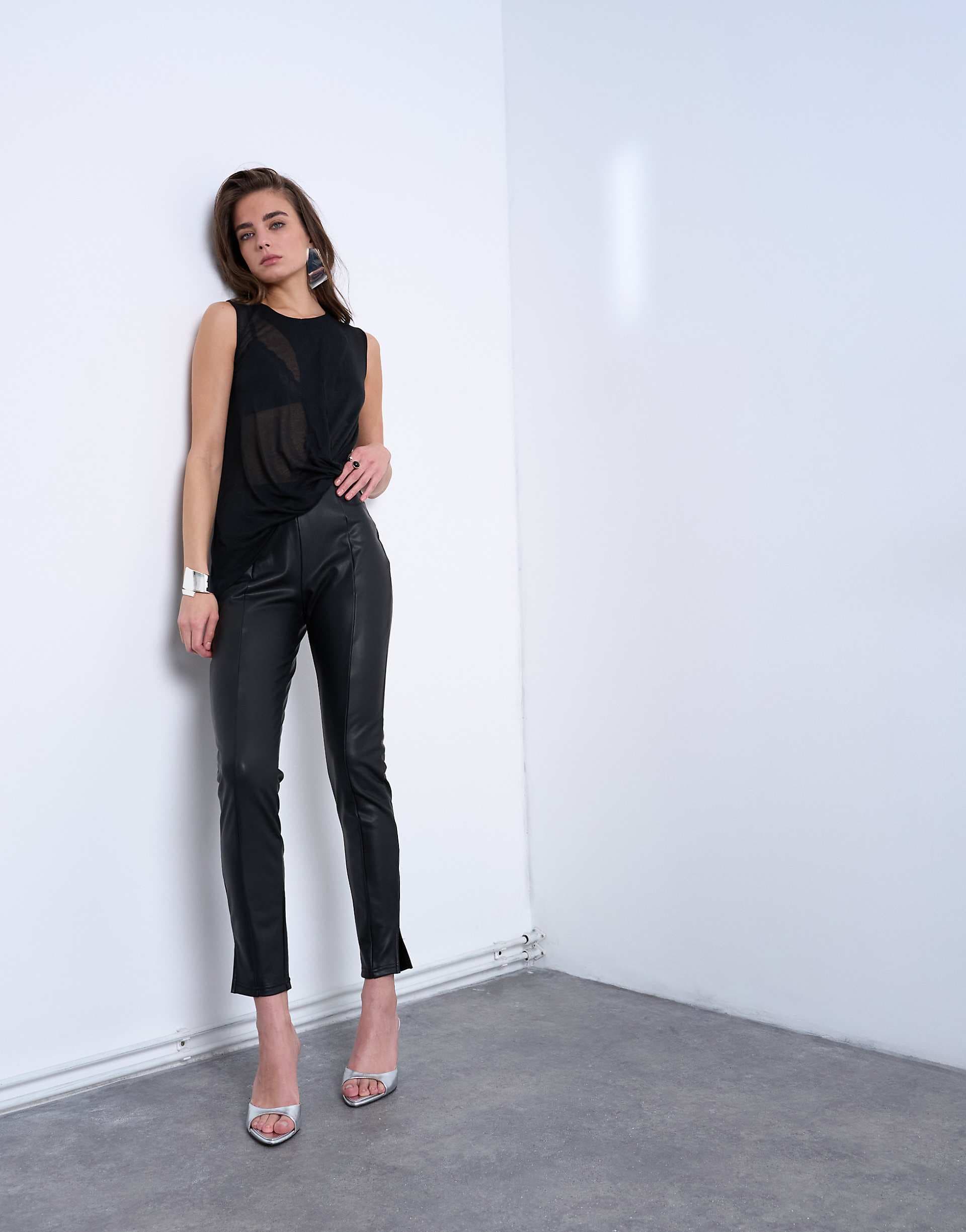 Topshop faux leather drainpipe skinny pants in black
