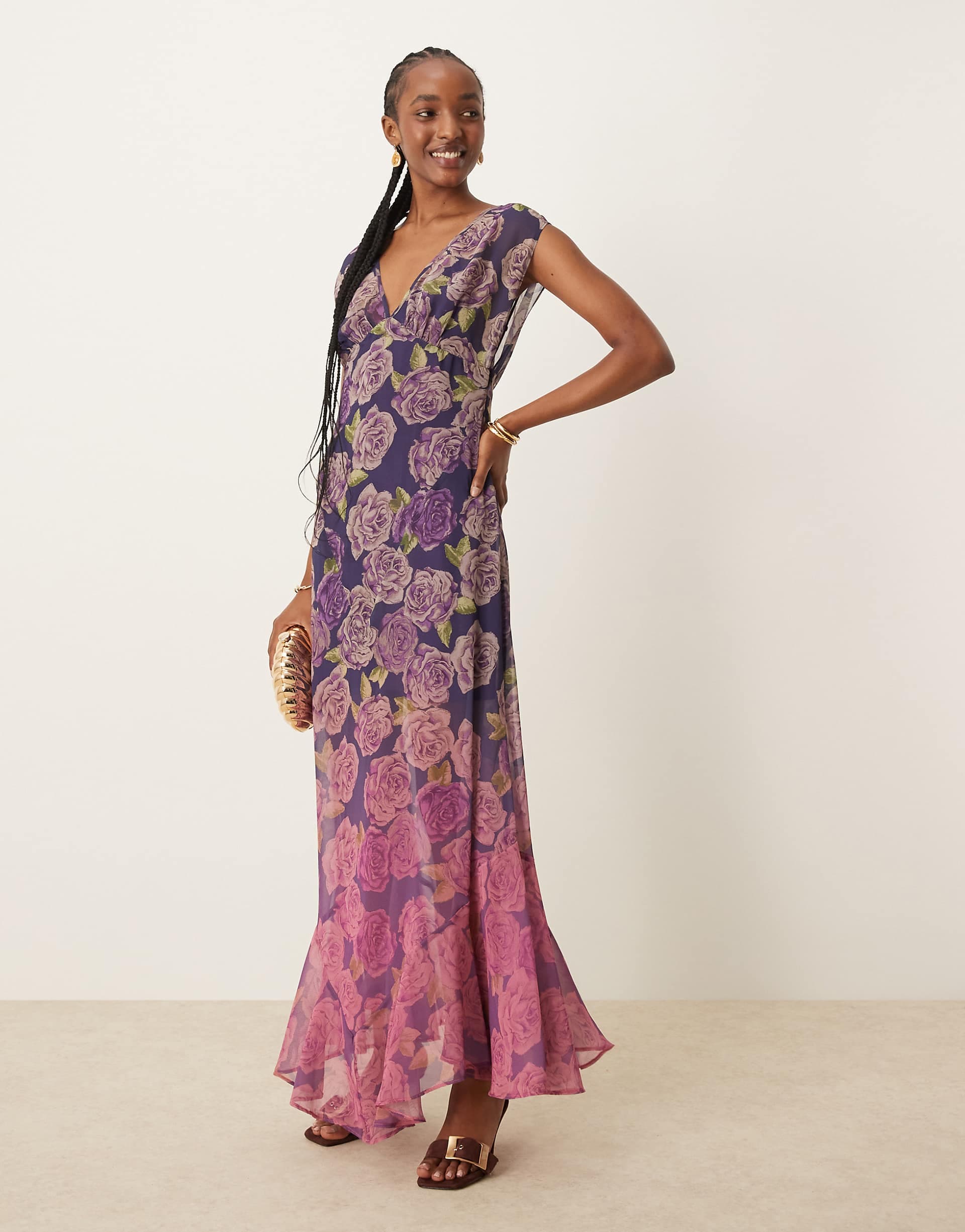 ASOS DESIGN v-neck floral ombre print maxi dress