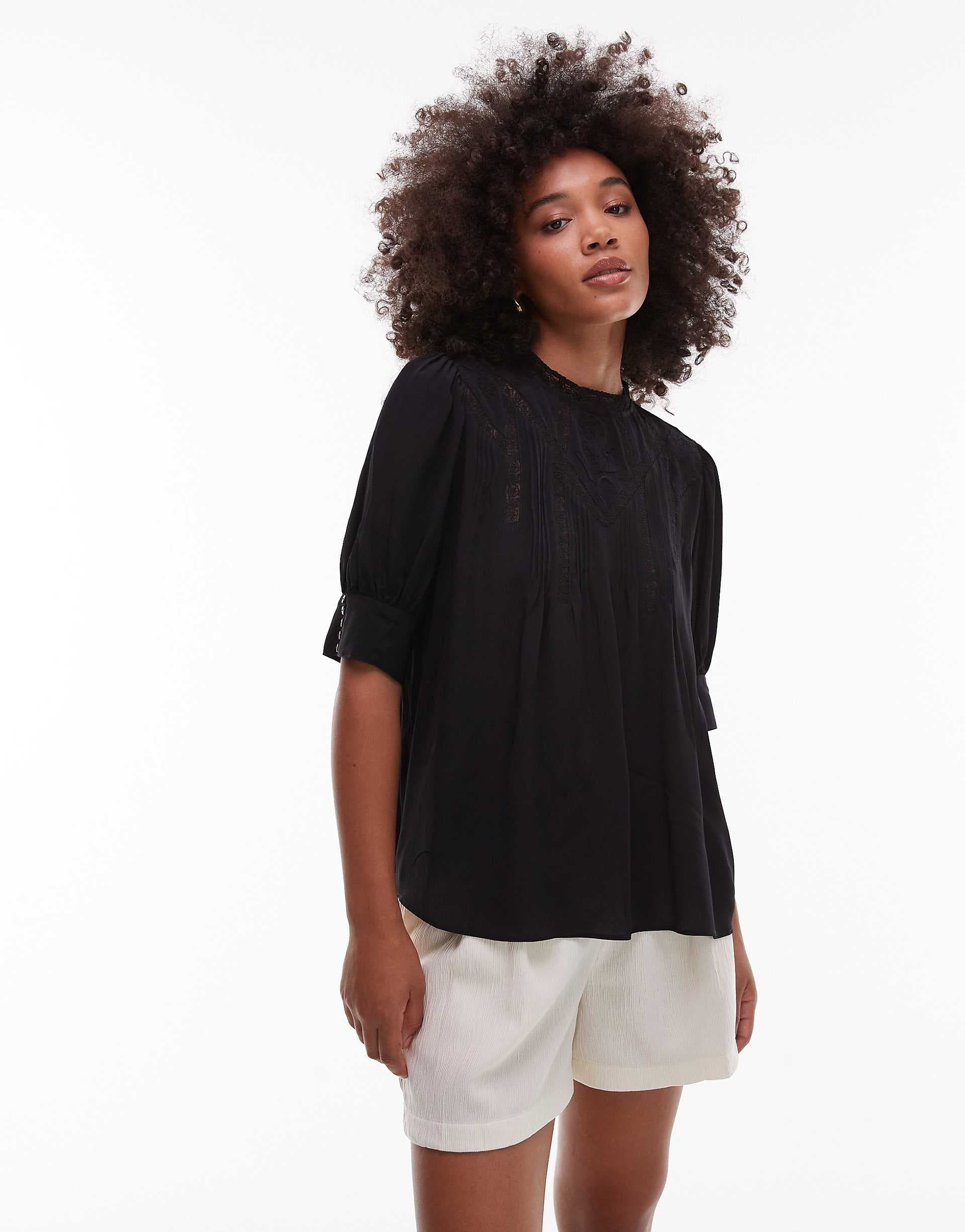 & Other Stories embroidered lace blouse in black
