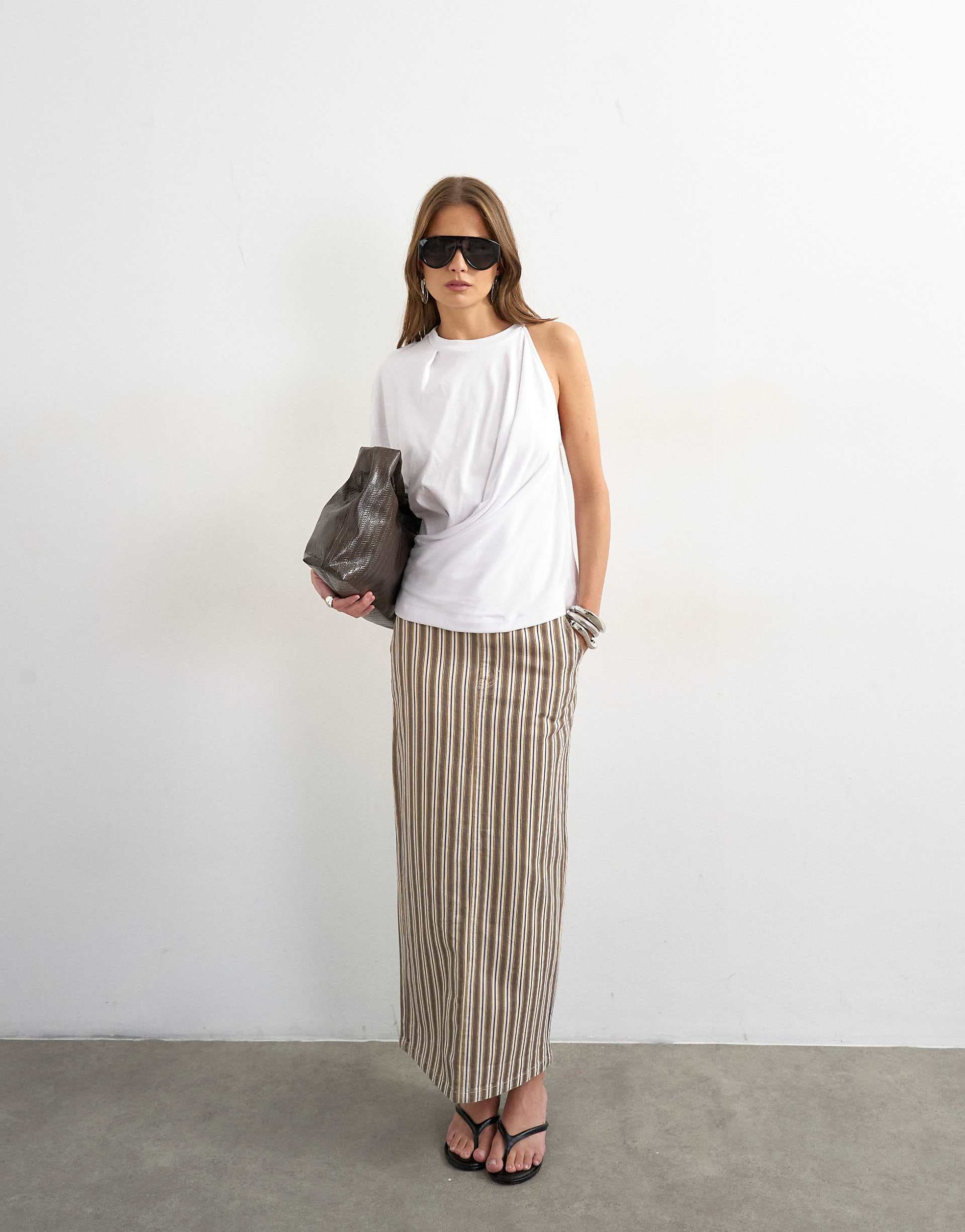 Topshop denim column maxi skirt in stripe
