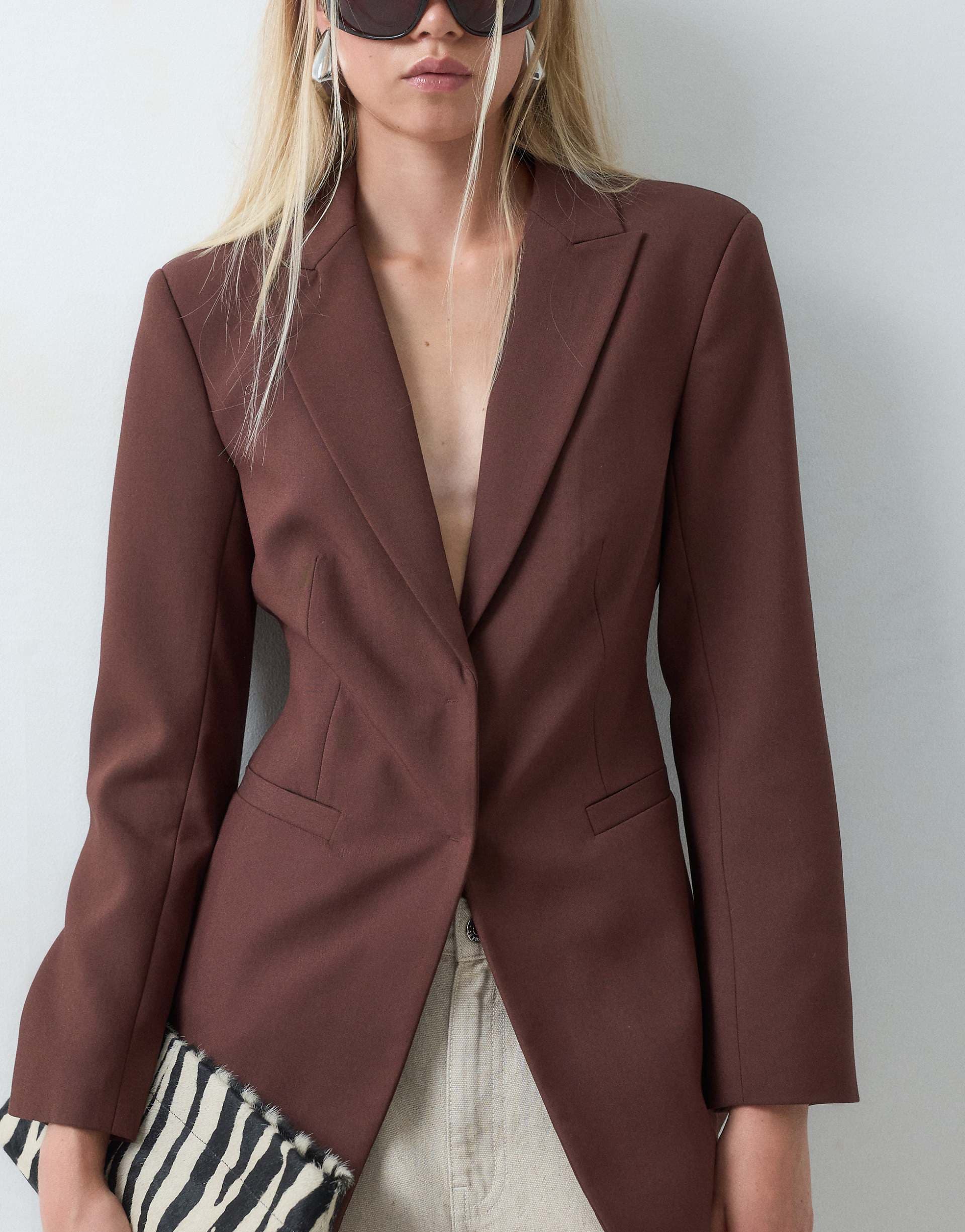 ASOS DESIGN Tailored cinched waist blazer in brown