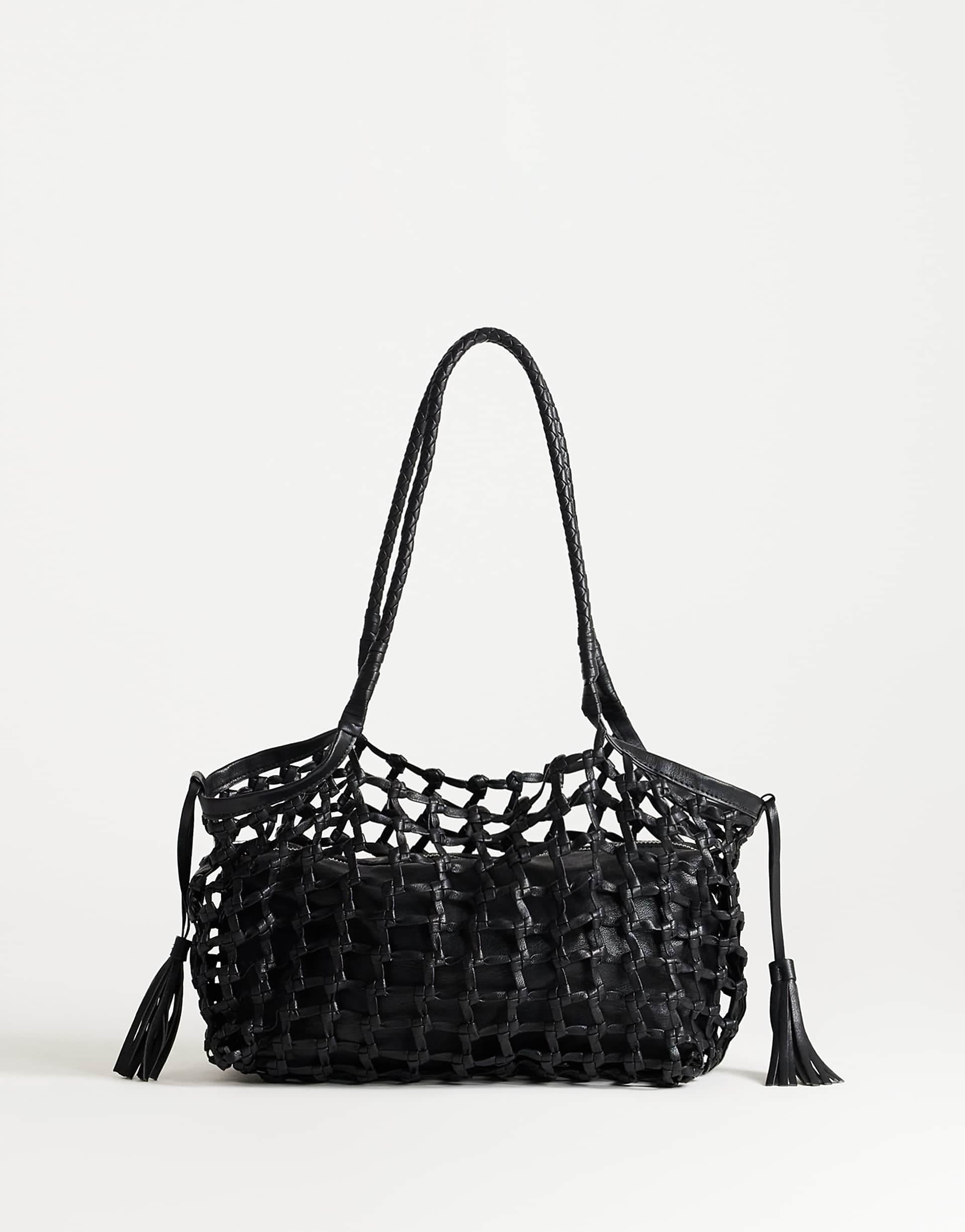 Topshop Shia medium woven shoulder bag in black