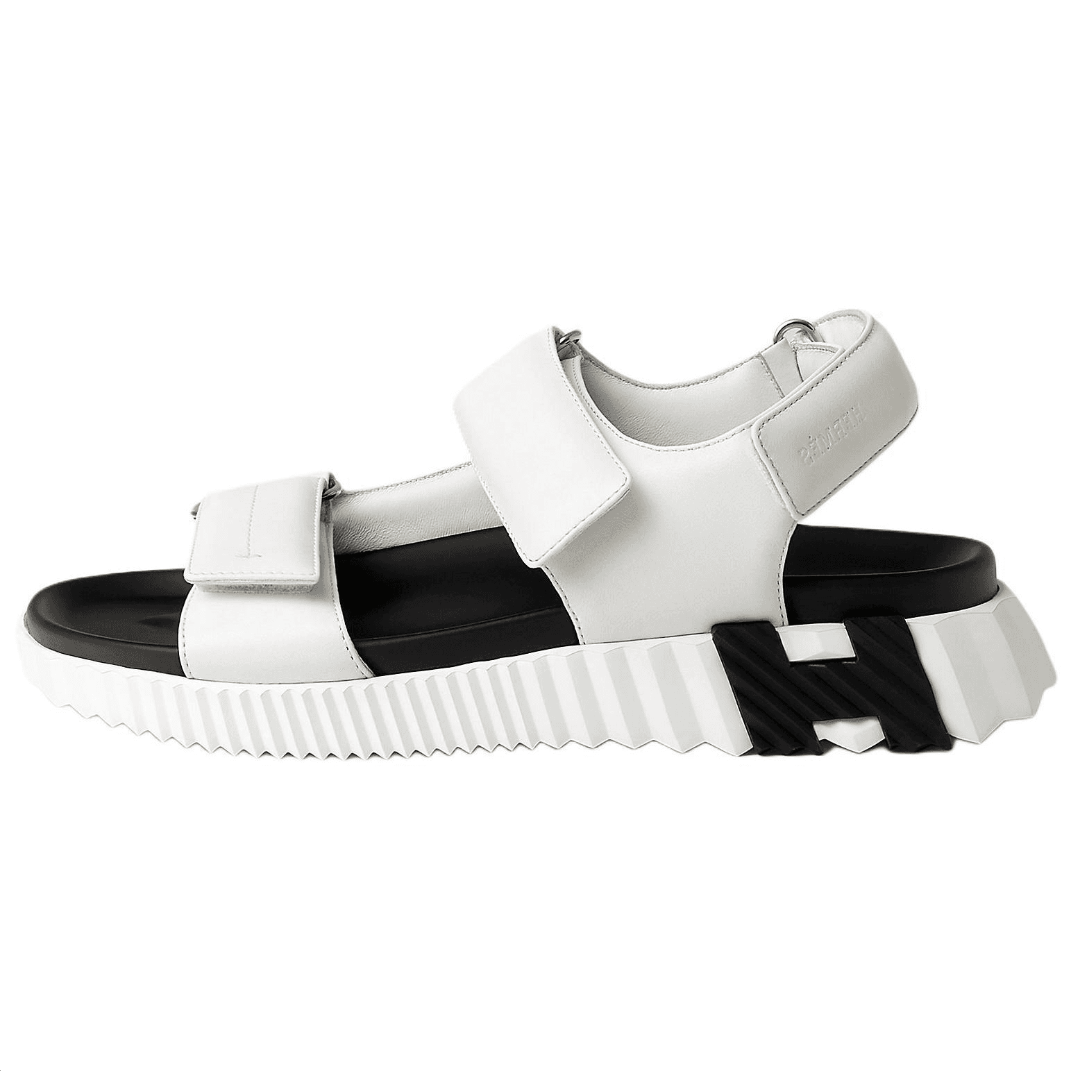 HERMES Junior Leather Round Toe Hook and Loop Strap Sandals 3.8cm Men's White