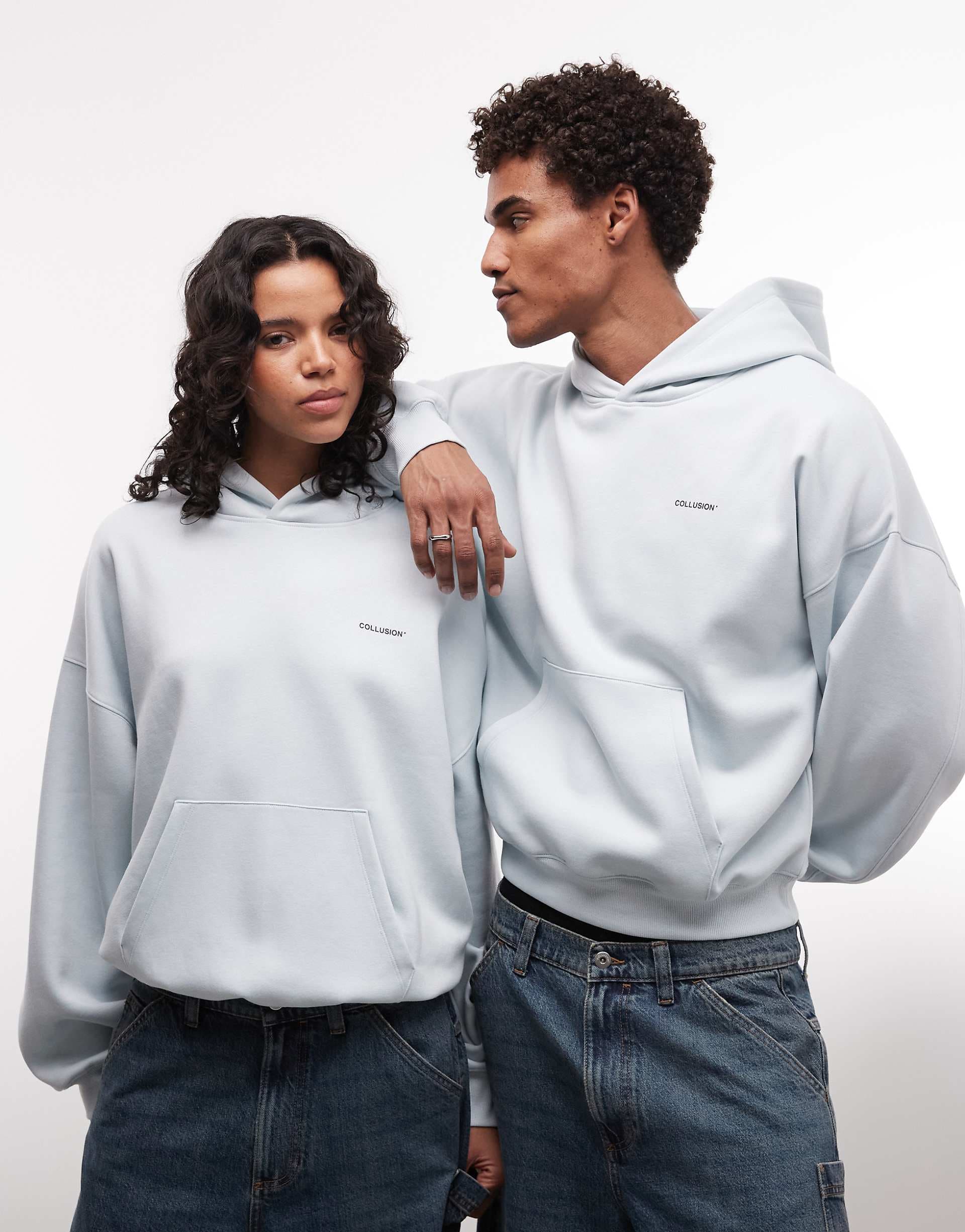 COLLUSION Unisex oversized boxy logo hoodie in baby blue