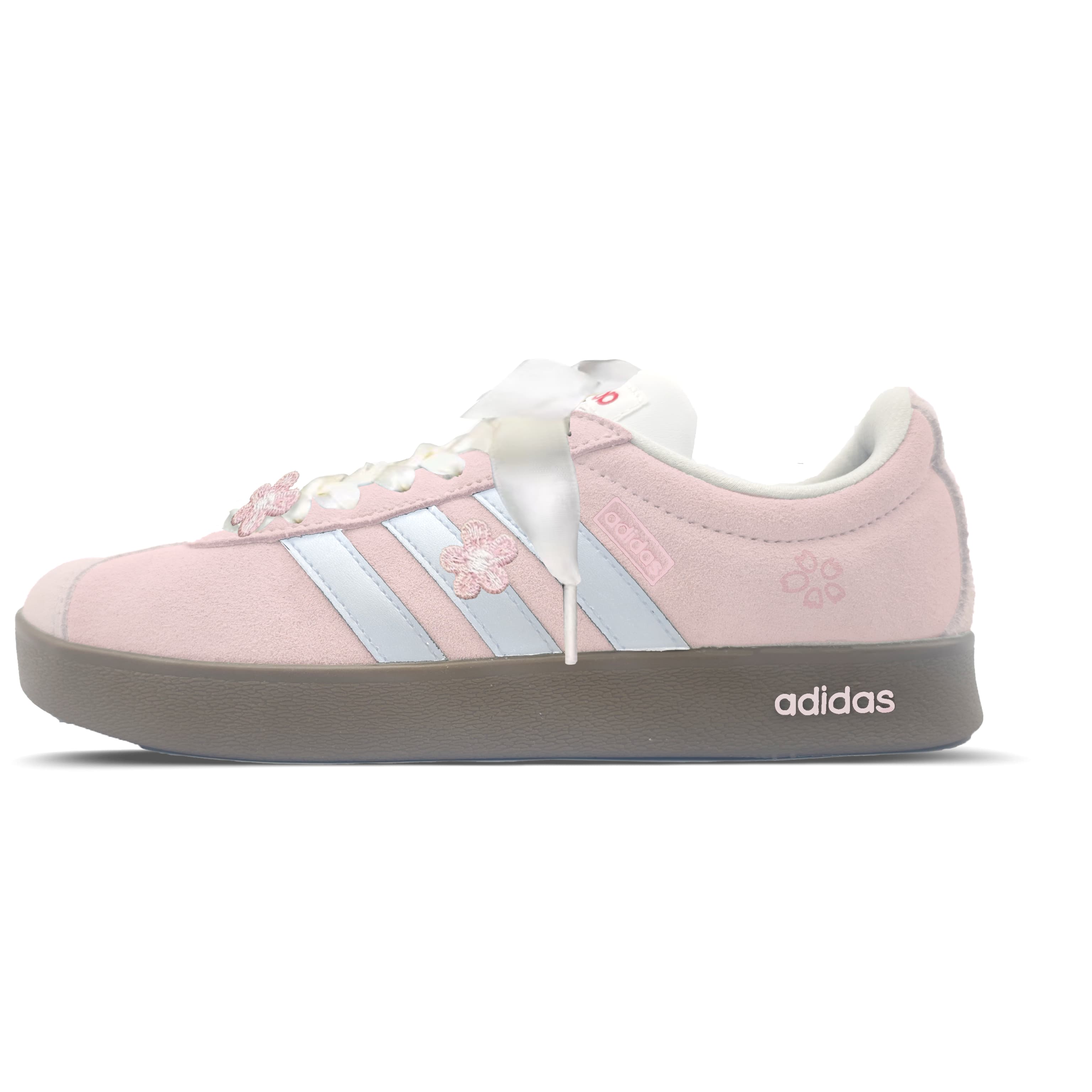 【Custom Sneakers】adidas Floral Fantasy VL Court Lifestyle Fashion Anti-Slip Low-Top Sneakers Unisex Pink Blue