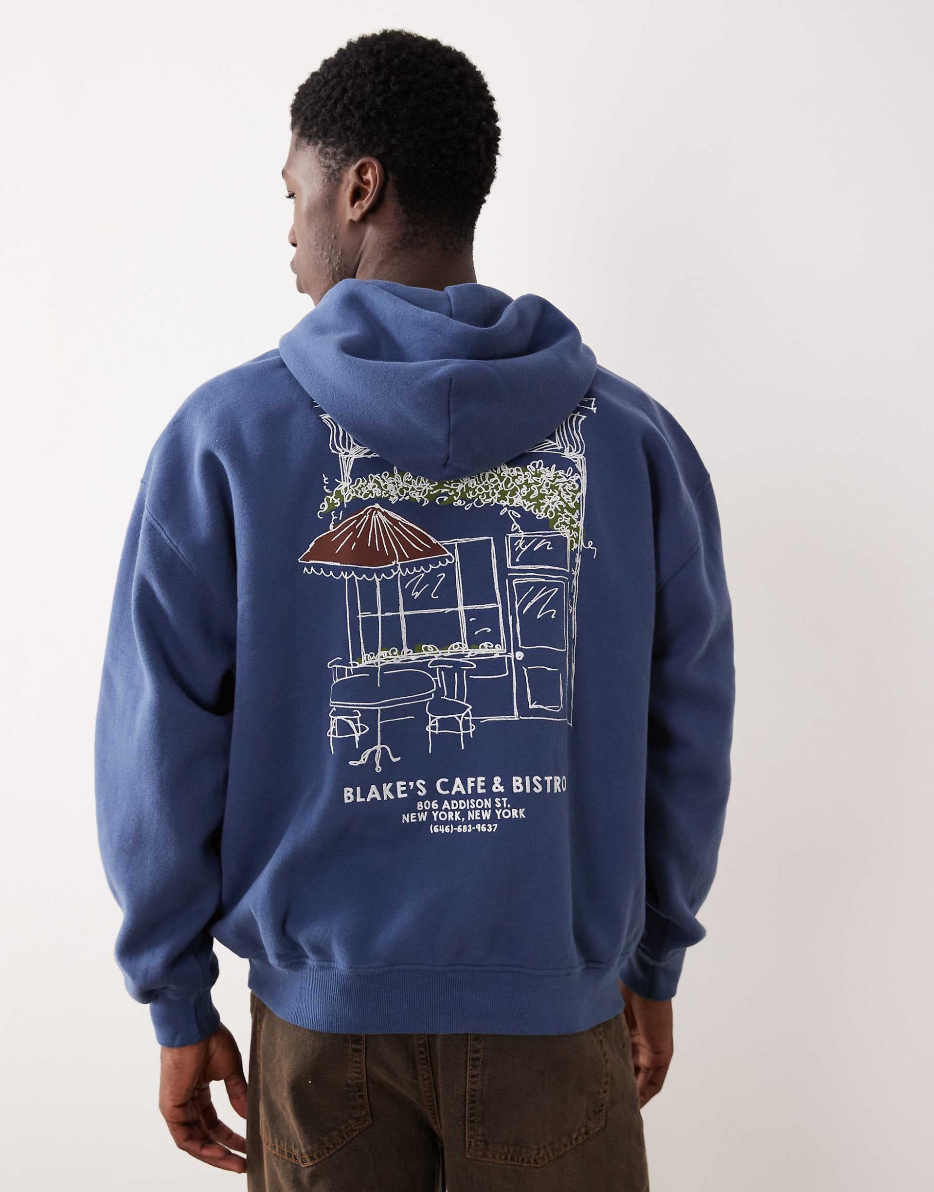Abercrombie & Fitch coffee graphic hoodie in navy
