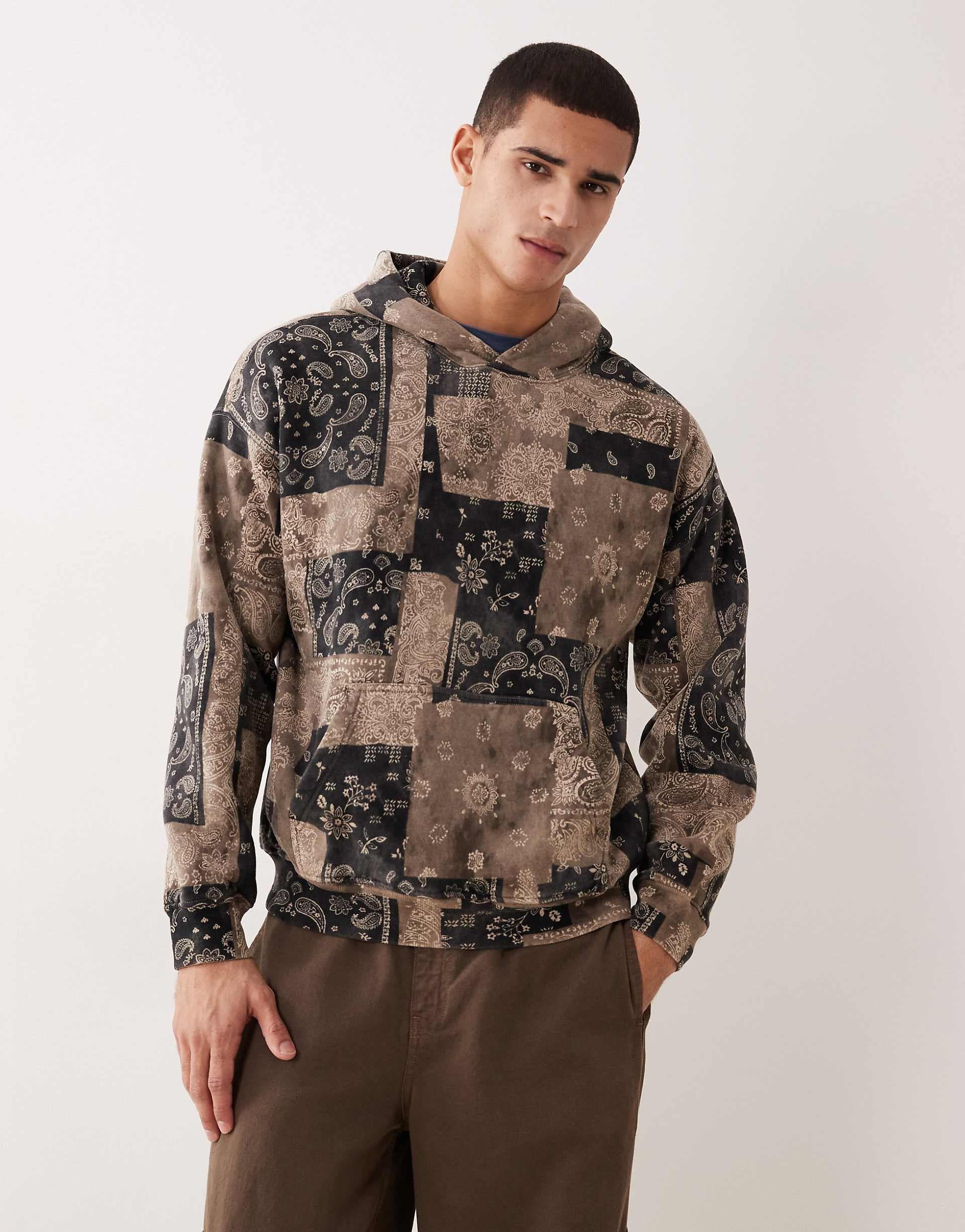 Abercrombie & Fitch essential tile graphic hoodie in brown