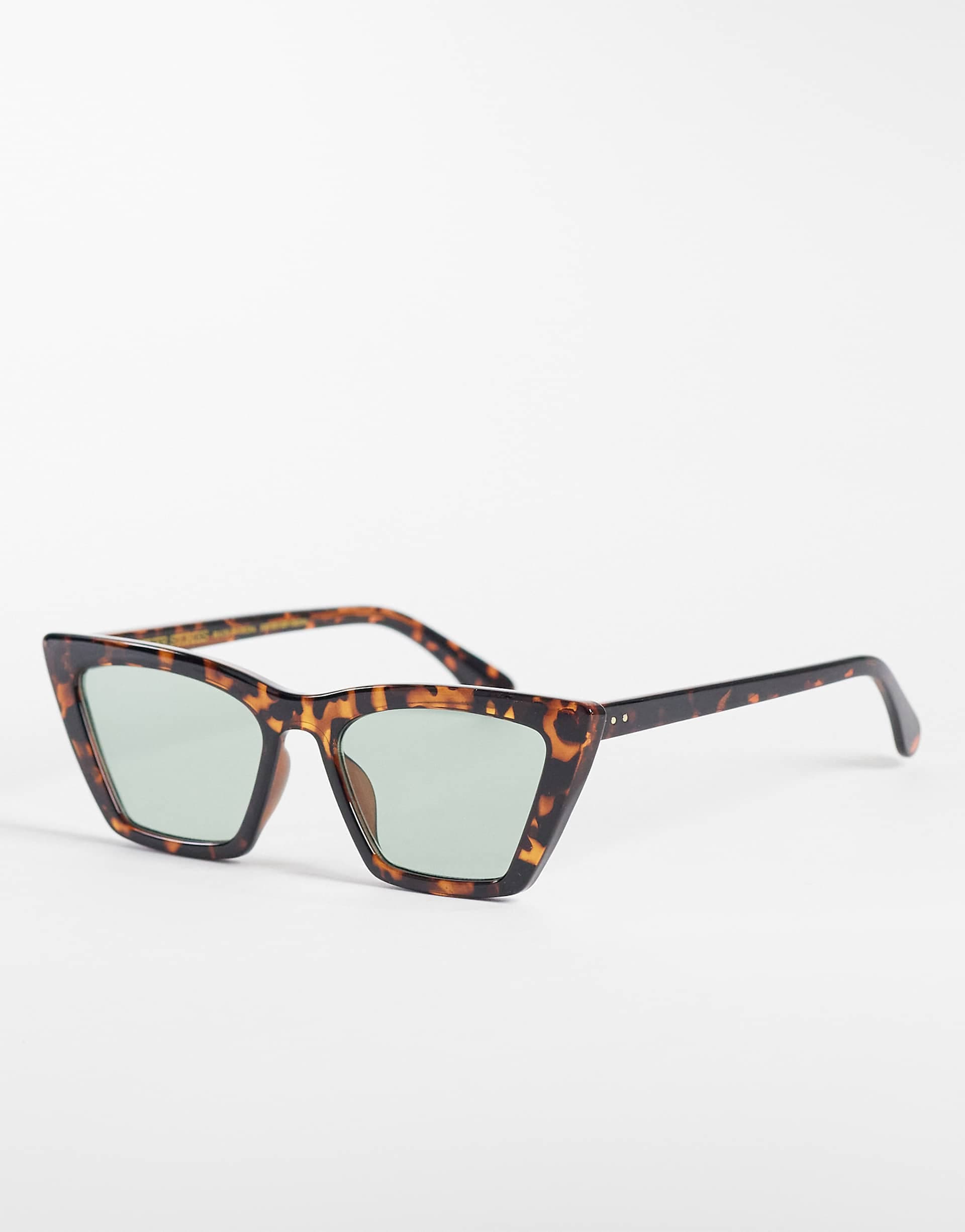 & Other Stories cat eye sunglasses in brown tortoise and green tinted lenses with linen pouch case