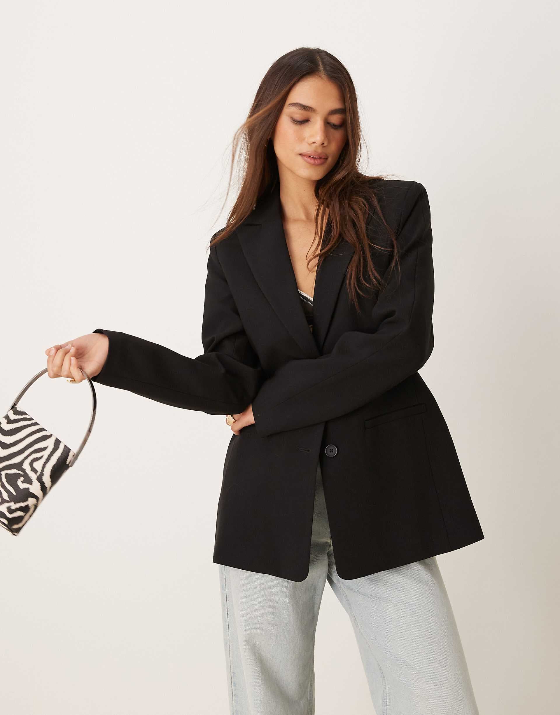 ASOS DESIGN molded hip blazer in black