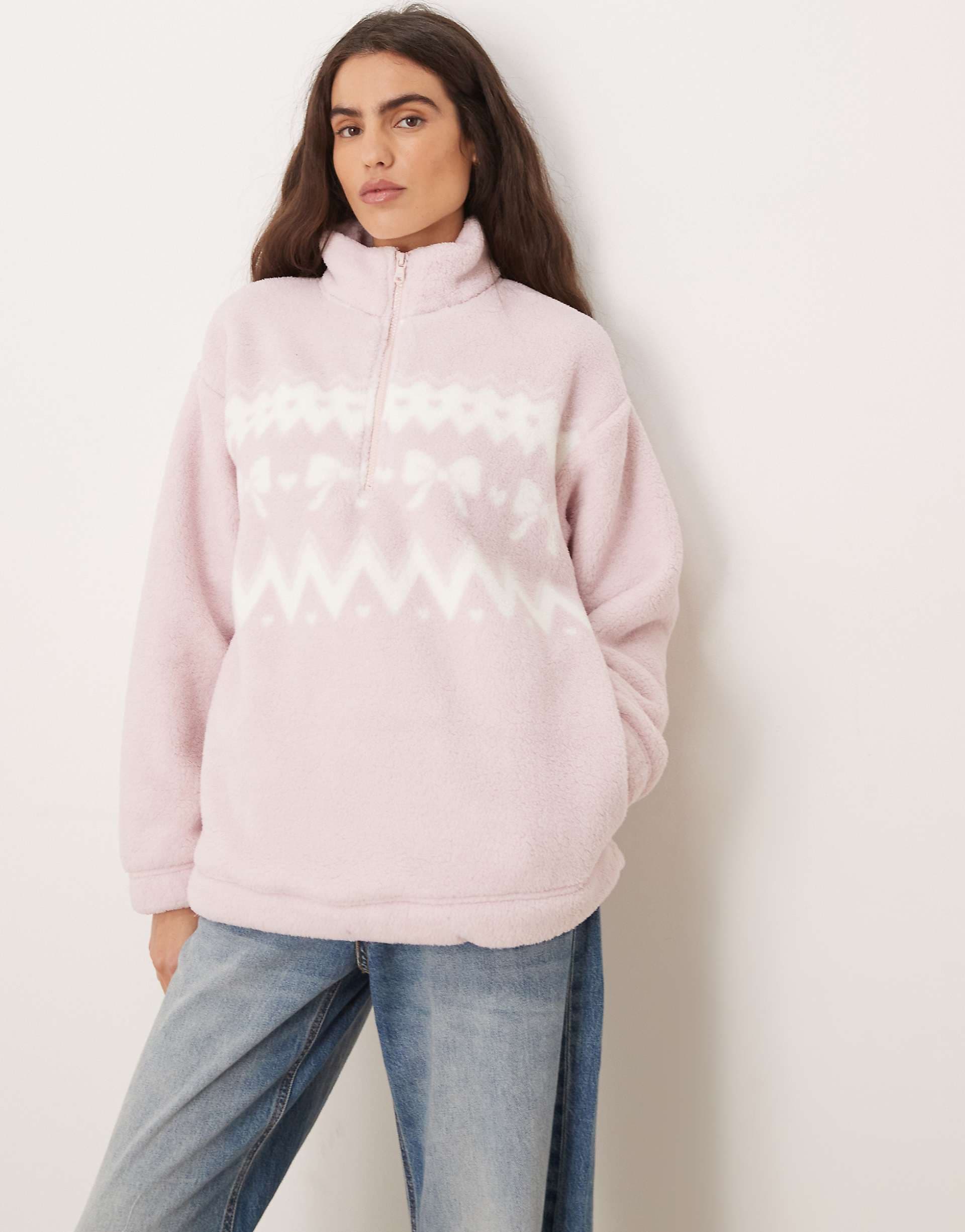 Gilly Hicks quarter zip teddy sweater in pink